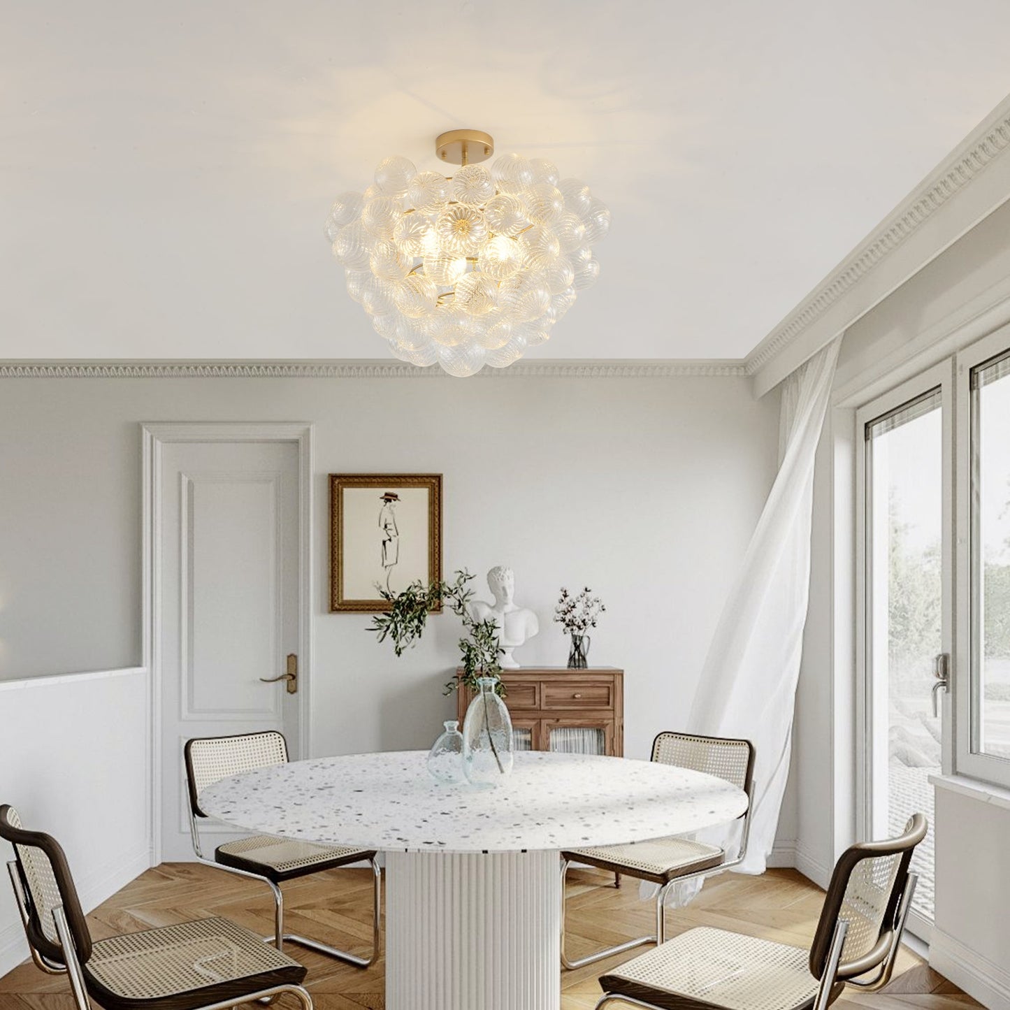 20-Inch Gold Ceiling Pendant Light With Threaded Clear Glass Globe Shade – Ideal for Living Room, Dining Room, Kitchen