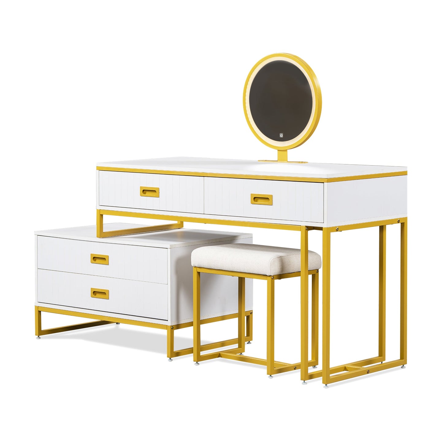 Modern Style Vanity Table With Movable Side Cabinet and 4-Drawers, Large Size Dressing Table With Mirror and 3-Colors