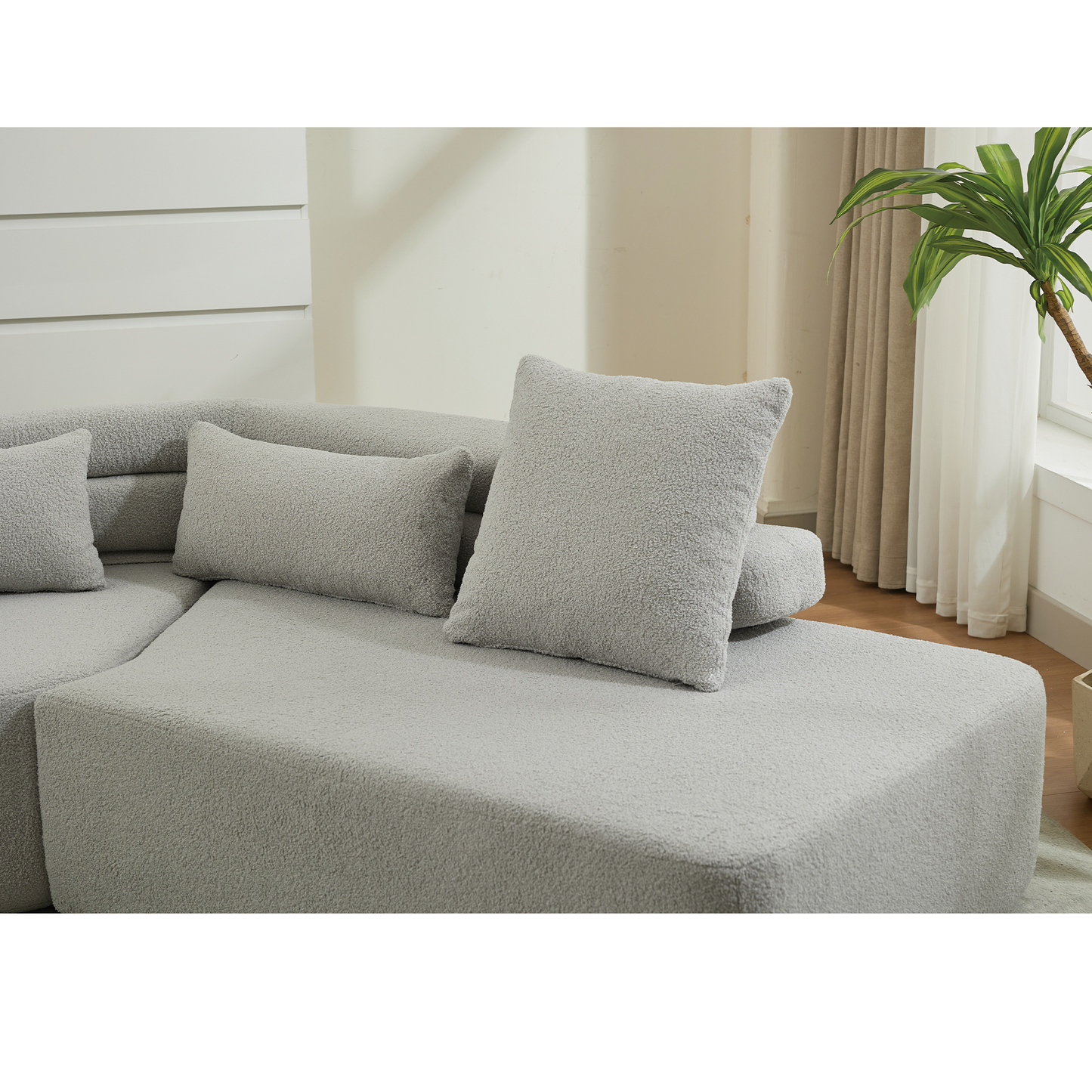 128"Minimalist Cloud Sectional Couch ,Modern Couches ,4-Seater ,No Assembly,Two Modular Sofa,Boucle Teddy Fabric
