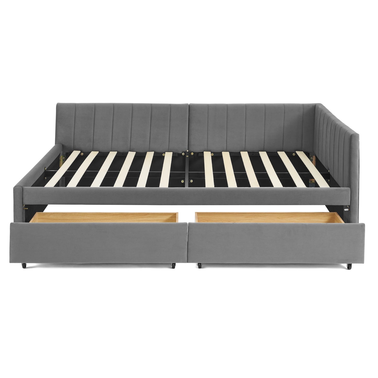 Full Size Upholstered Tufted Bed Frame With Two Drawers, Sofa Bed Frame With Comfortable Backrest and Armrests, Velvet