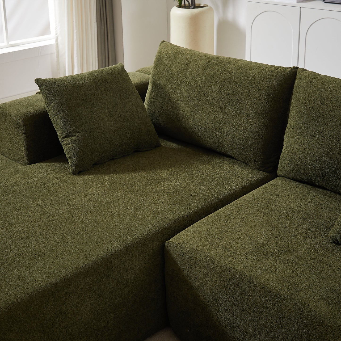 Modern Chenille Upholstered Sectional Sofa Couch Set,Modular 108" L Shaped Sectional Living Room Sofa Set With 6 Pillows