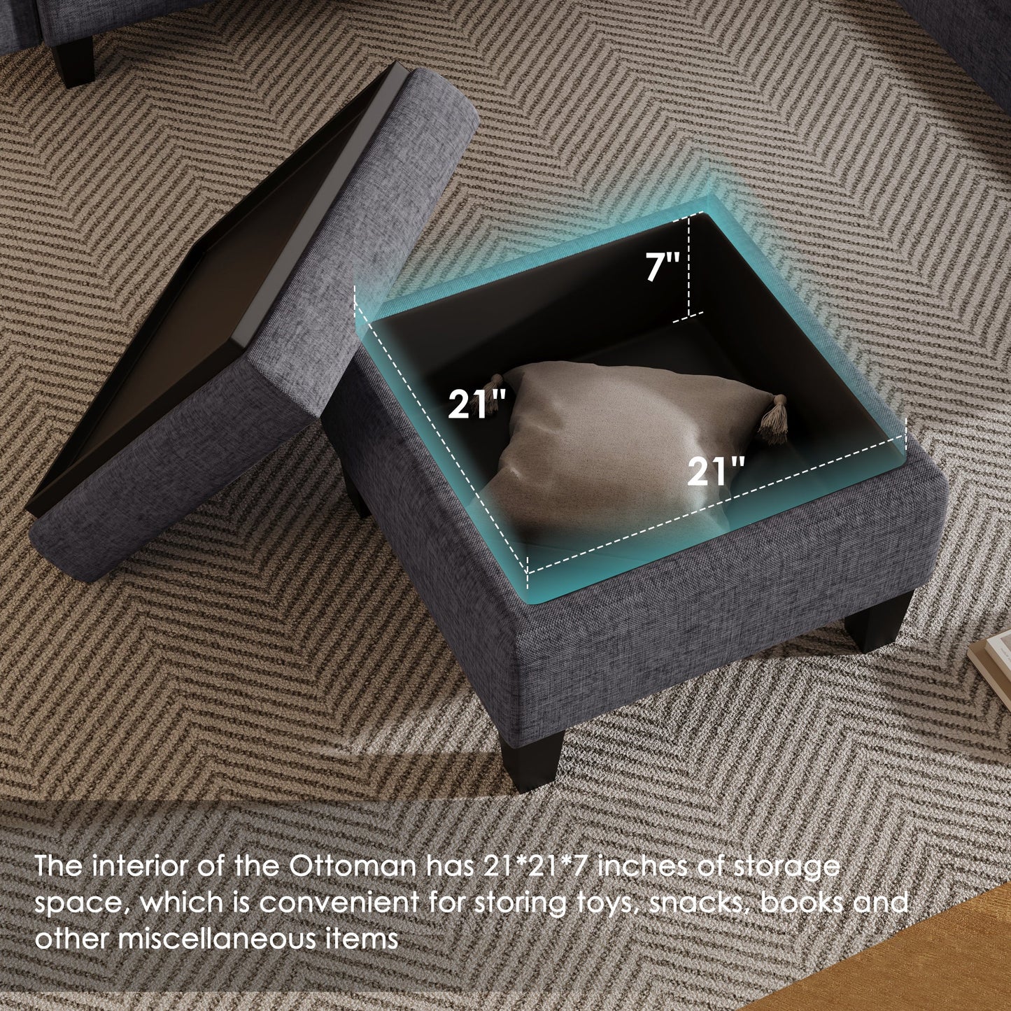 87" Modern Sectional Sofa With Coffee Table,6-Seat Couch Set With Storage Ottoman,Various Combinations,L-Shape Indoor