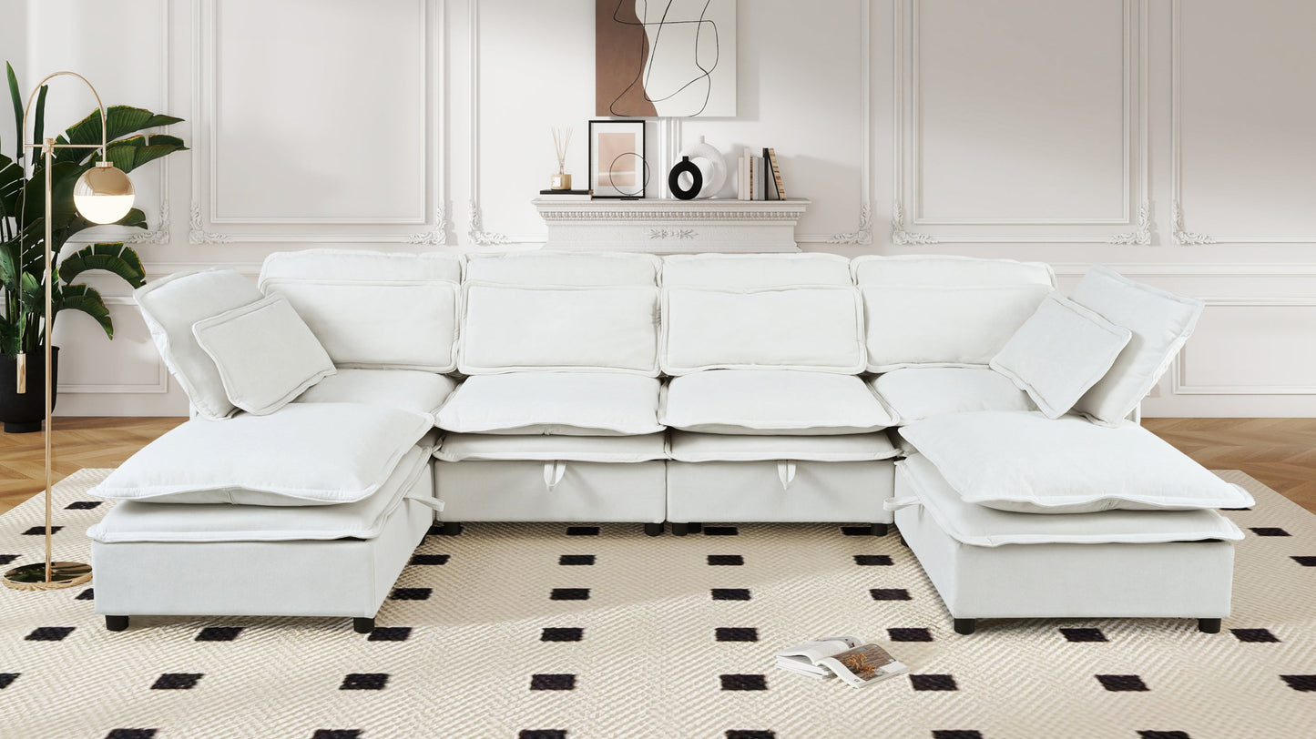 Double-Layer Cushion Modern Large U-Shaped Modular Sofa, Freely Combinable 6-Seater With Storage Function, Convertible