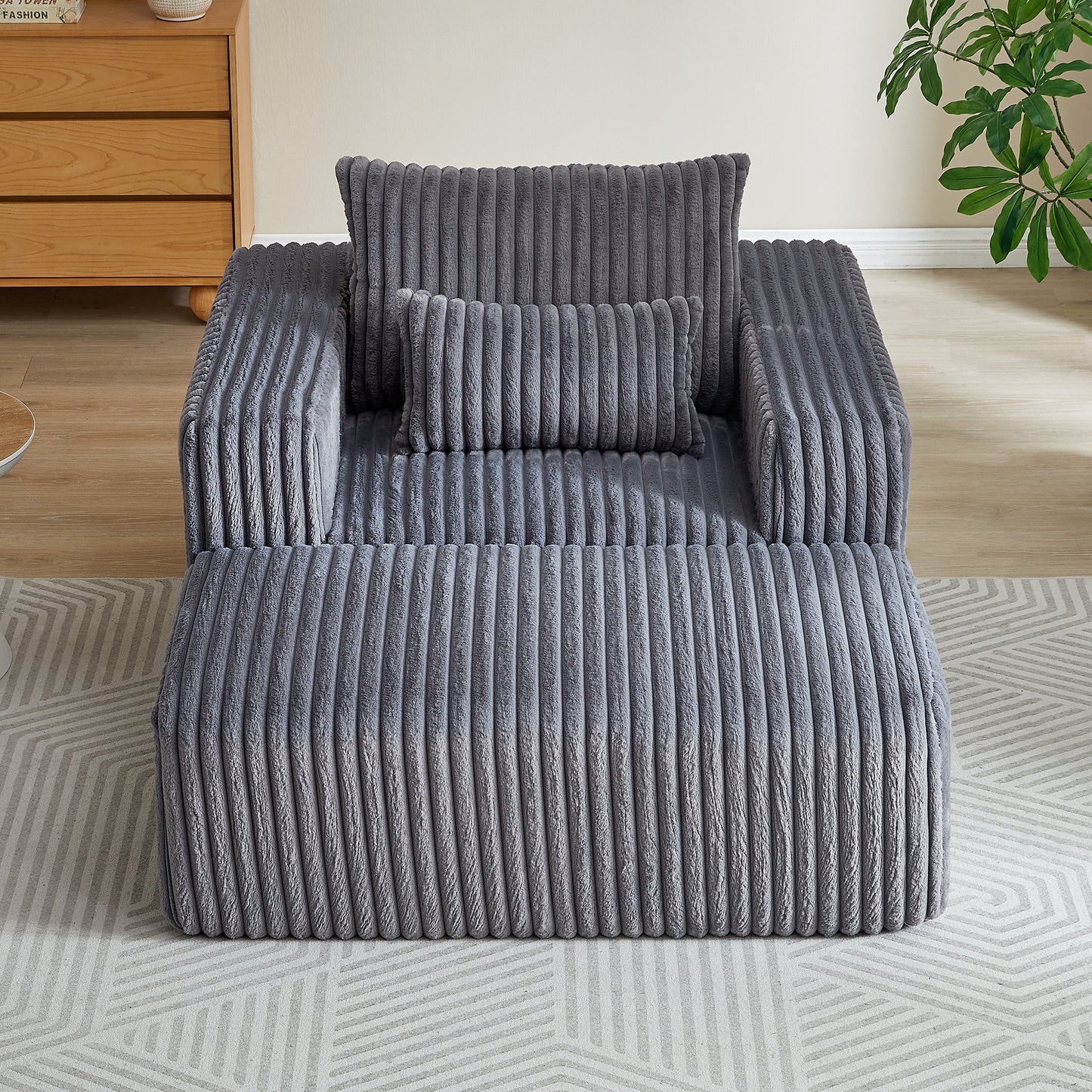 62.5-Inch Corduroy Sponge Sofa Lounge Chair With Removable Footrest,No Assembly Required,Fluffy Modern Sleeper Chair