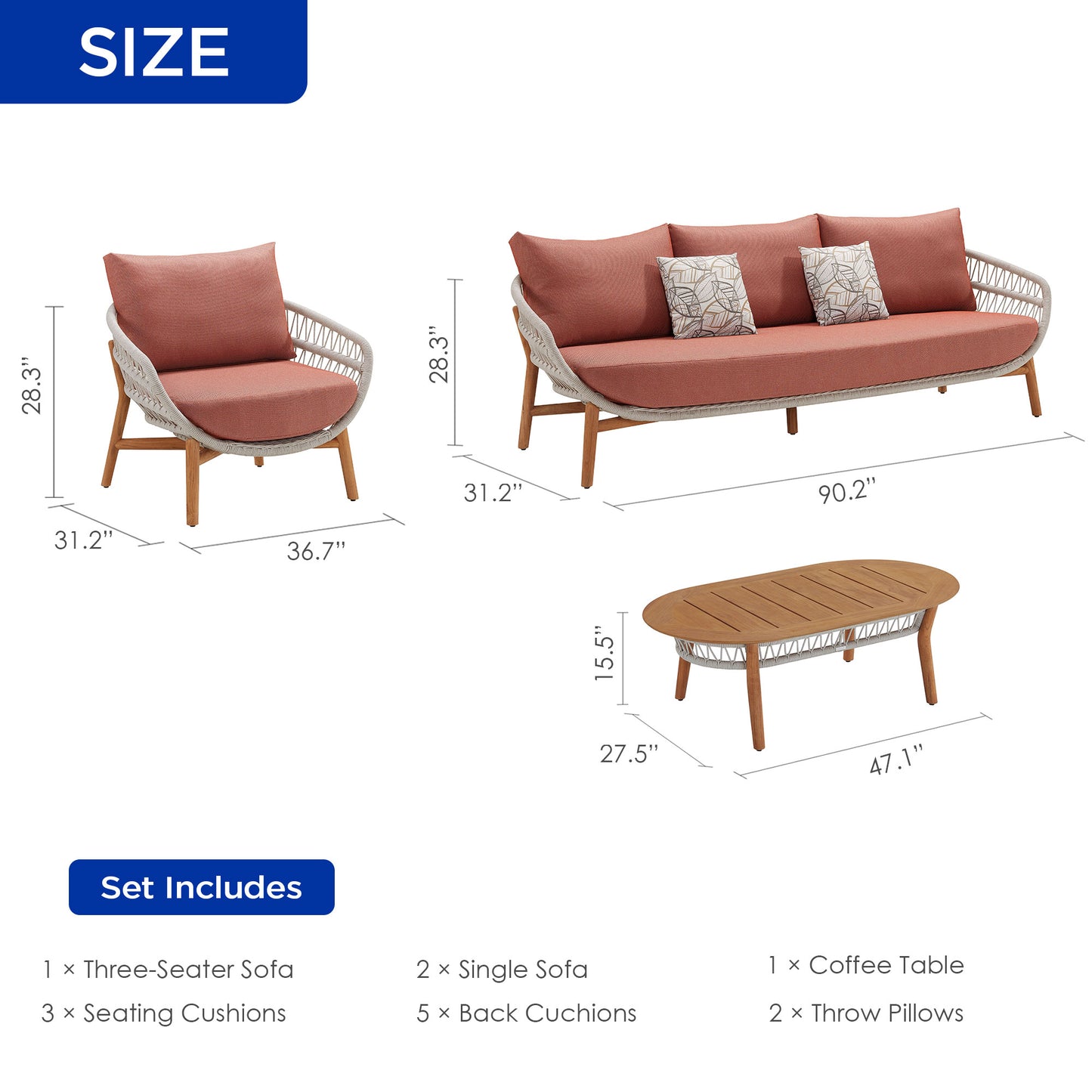 Vasca Outdoor 5-Seater Coversation Set, Hand Made Rope Weaving