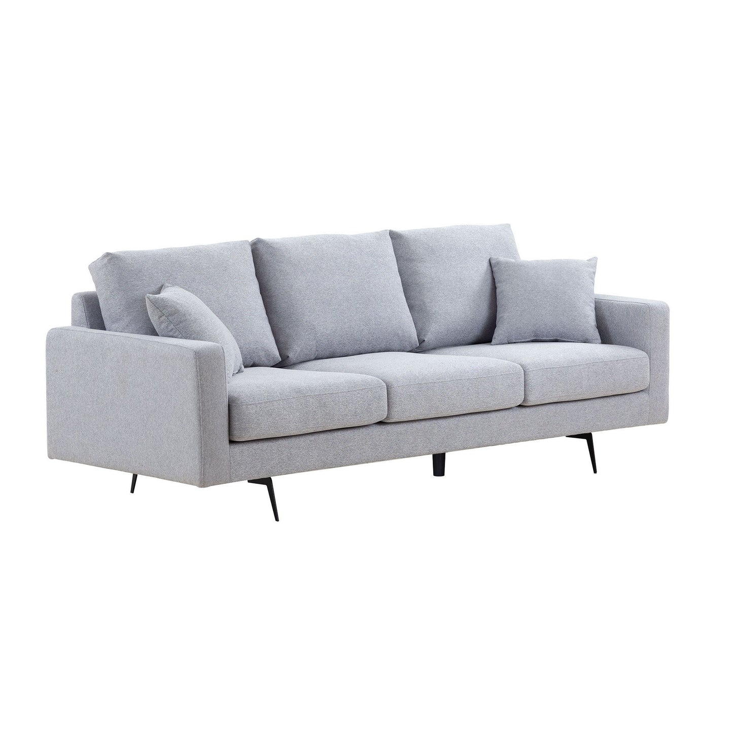 Modern Three Seat Sofa Couch With 2 Pillows, Light Grey Perfect for Every Occasion