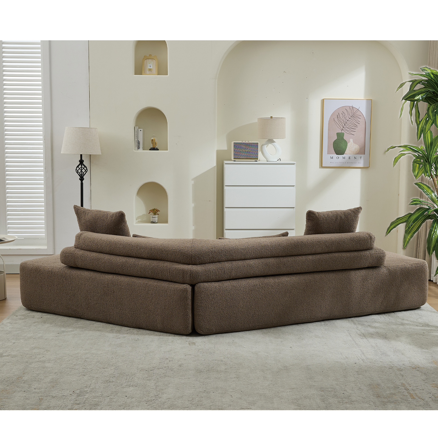 128"Minimalist Cloud Sectional Couch ,Modern Couches ,4-Seater ,No Assembly,Two Modular Sofa,Boucle Teddy Fabric, Upholstered