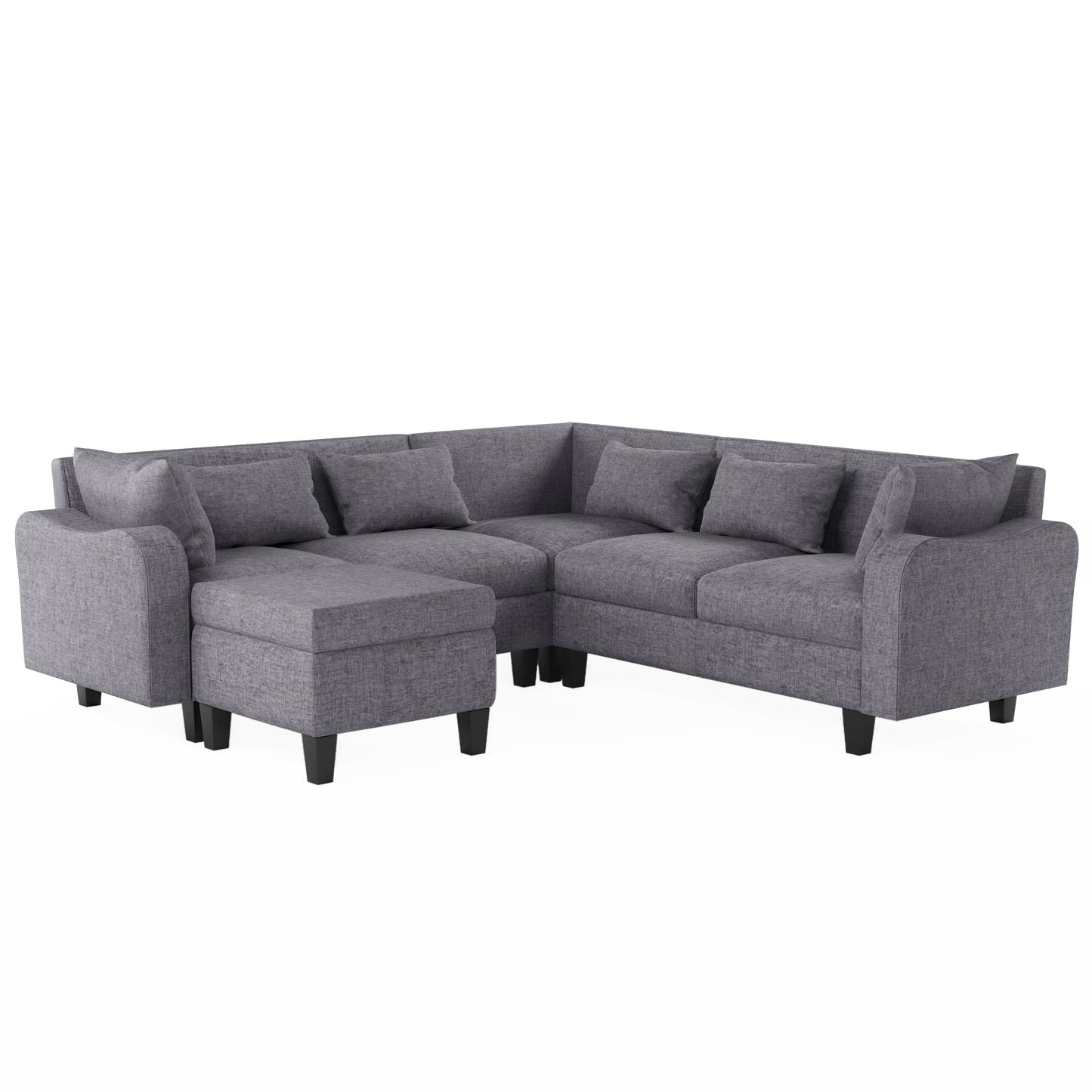 87" Modern Sectional Sofa With Coffee Table,6-Seat Couch Set With Storage Ottoman,Various Combinations,L-Shape Indoor