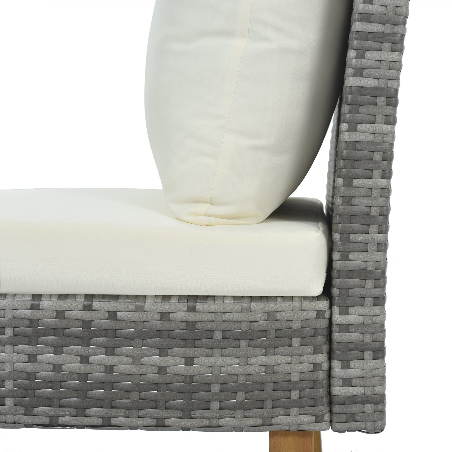 9-Piece Outdoor Patio Garden Wicker Sofa Set, Gray PE Rattan Sofa Set, With Wood Legs, Acacia Wood Tabletop