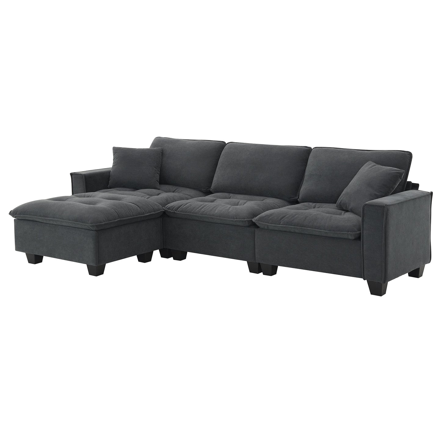 100*59" Modern Convertible Sectional Sofa,L-Shaped Reversible Couch Set With Free Pillows,4 Seat Suede Velvet Sleeper Sofa
