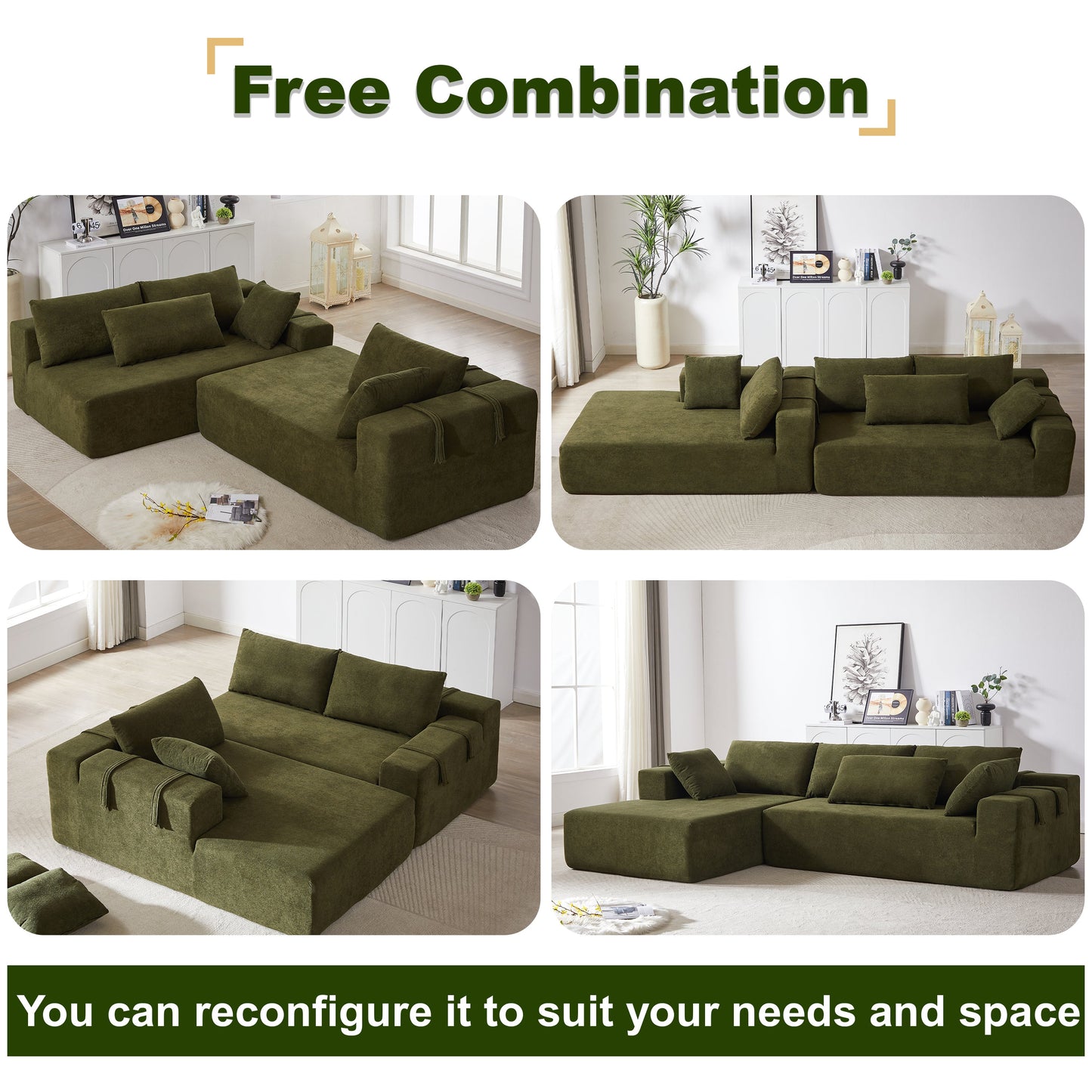 Modern Chenille Upholstered Sectional Sofa Couch Set,Modular 108" L Shaped Sectional Living Room Sofa Set With 6 Pillows