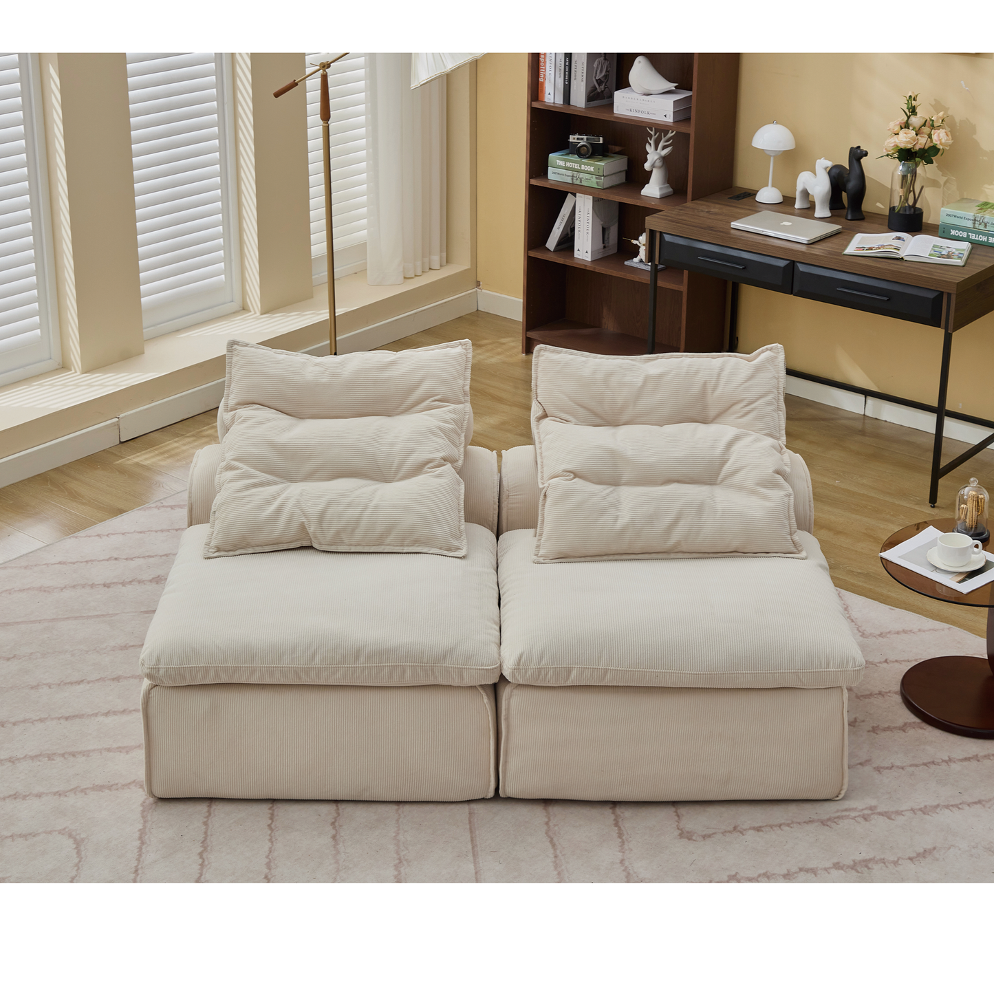 Modular Sofa,No Armrests,At Will DIY,Soft Corduroy Fabric,Neck Pillow-Back Lounge Sofa Chair,Reading Nook, or Apartment