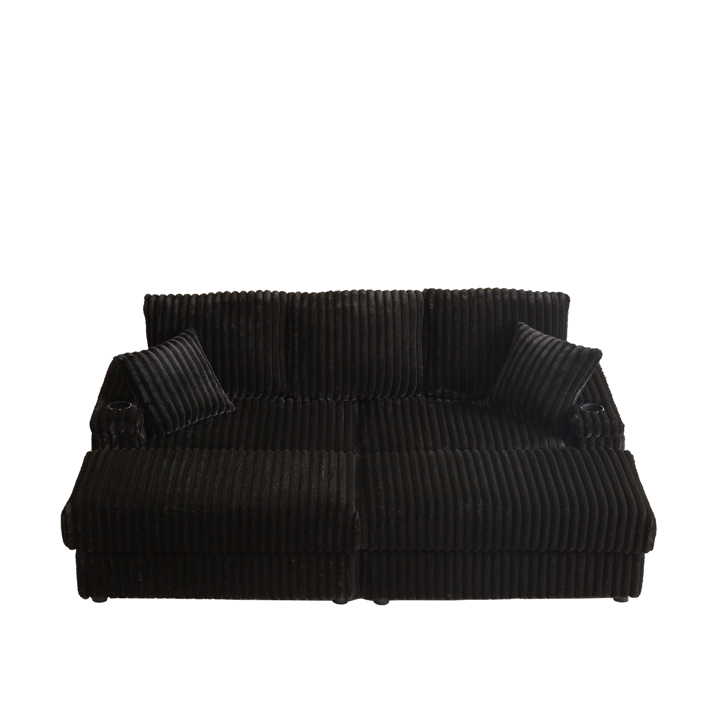 84Inch Corduroy 3-Seater Sofa With 3 Back Pillows ,2 Toss Pillows , a Ottoman ,2storage Spaces and Cup-Holding Grooves