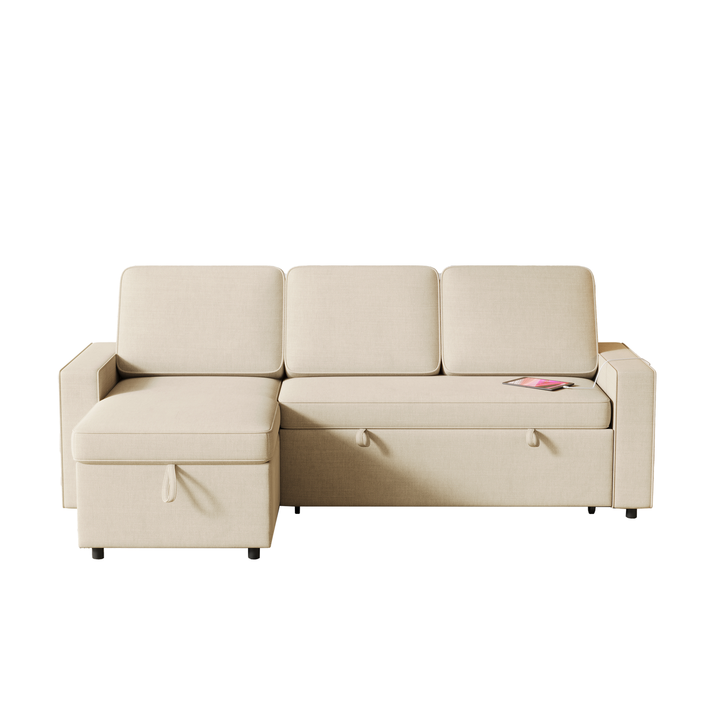 85.8" Pull Out Sleeper Sofa L-Shaped Couch Convertible Sofa Bed With Storage Chaise and Storage Racks,With USB Port