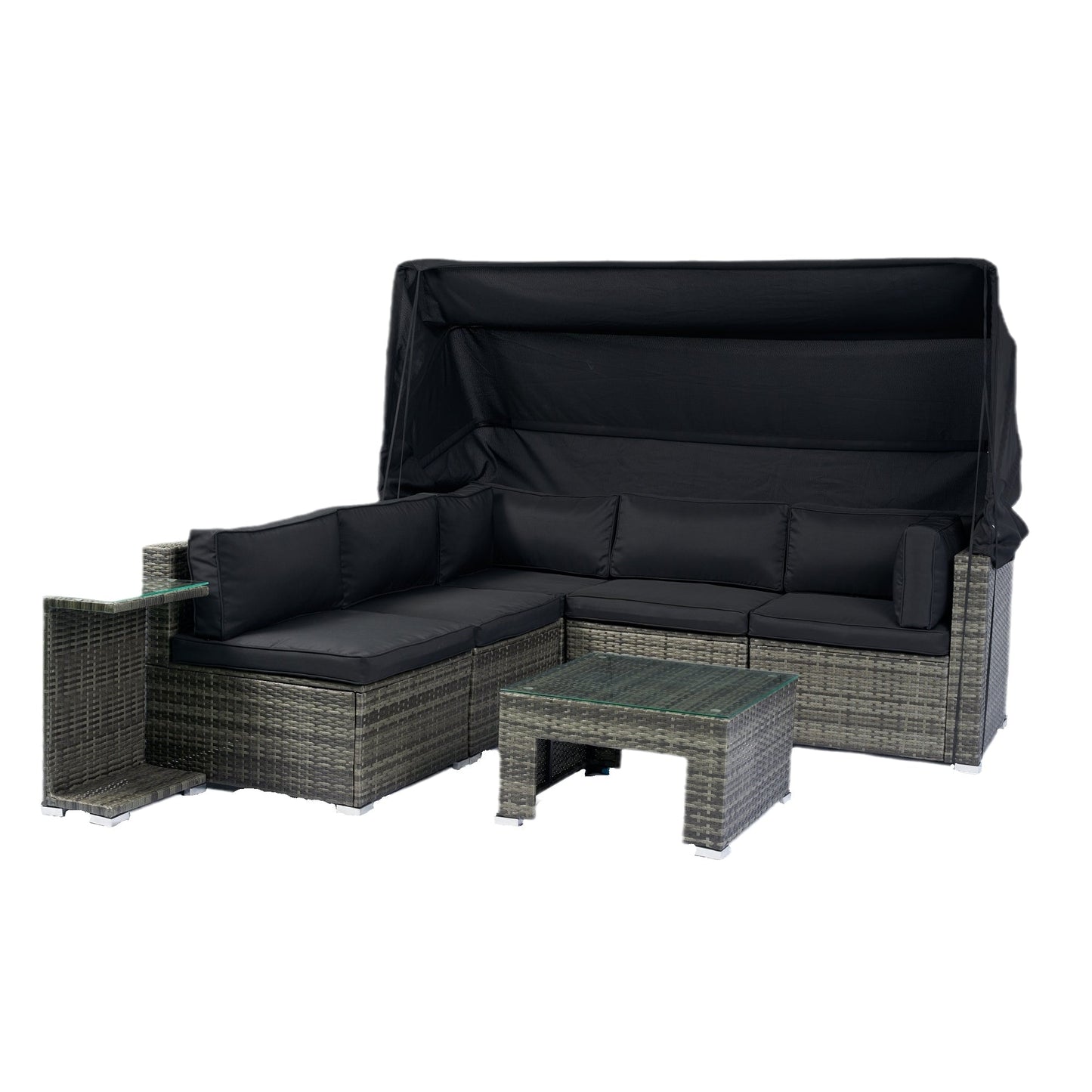 7-Piece Patio Furniture Set W/Retractable Canopy Wicker Rattan Sectional Sofa Set Patio Furniture With Washable Cushions