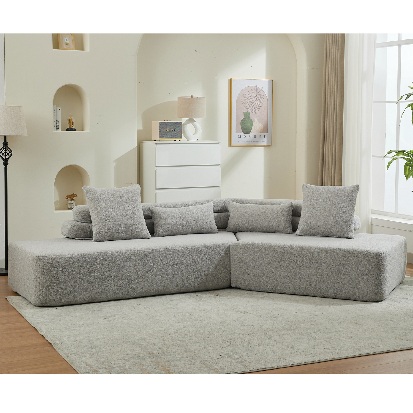 128"Minimalist Cloud Sectional Couch ,Modern Couches ,4-Seater ,No Assembly,Two Modular Sofa,Boucle Teddy Fabric