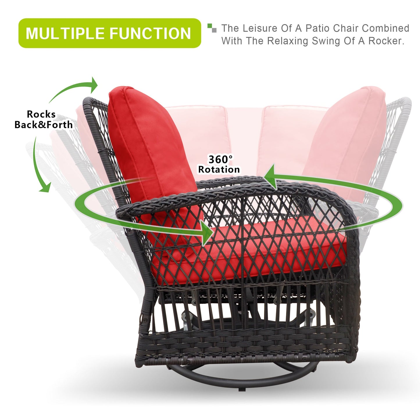 360-Degree Patio Wicker Swivel Rocker Chairs Set; Outdoor Rattan Rocking Bistro Sets With Cushions and Table
