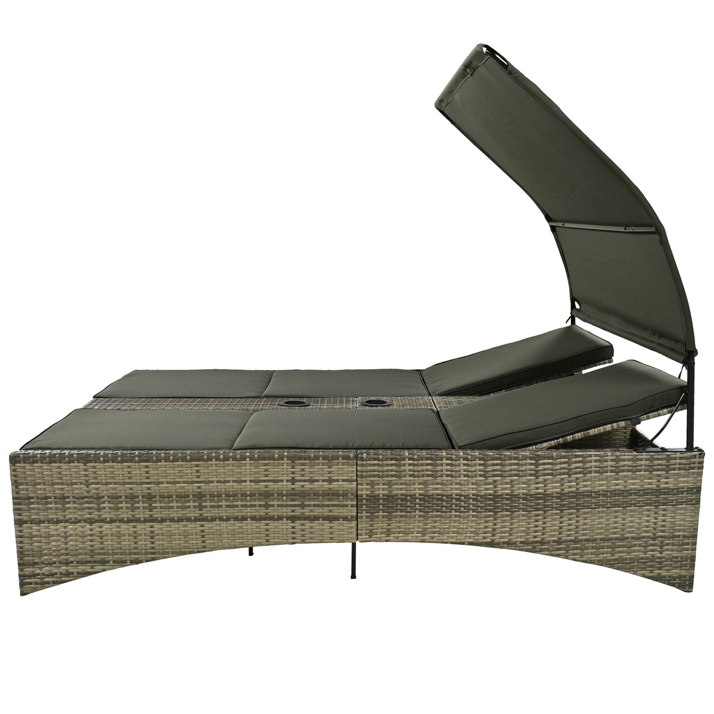Patio Daybed Outdoor Daybed Outdoor Rattan Sun Lounger With Shelter Roof With Adjustable Backrest, Storage Box