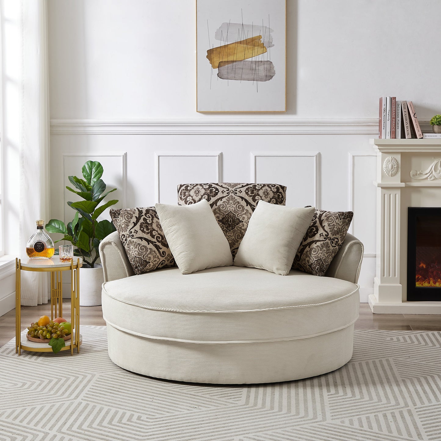 Swivel Accent Barrel Chair With 5 Movable Pillow 360 Degree Swivel Round Sofa Chair for Living Room,Bedroom, Hotel