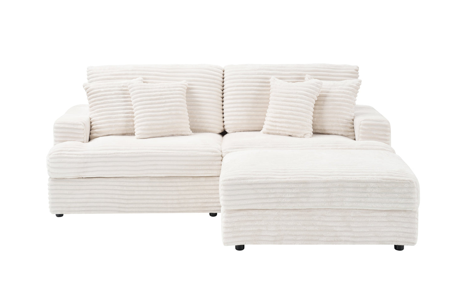 82 Inches White Corduroy Sofa, Storage Feet +4 Throw Pillows, Create a Living Room, Office Fashion New Darling