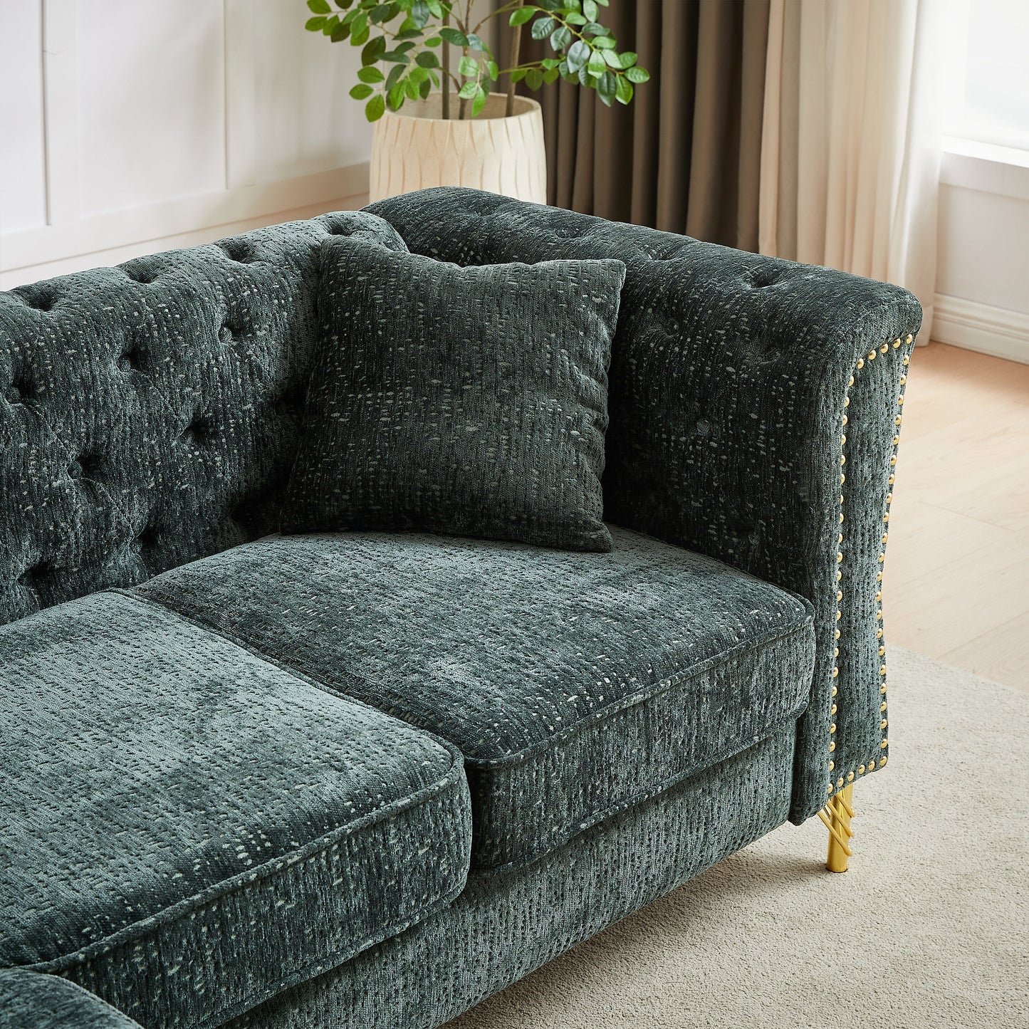 81.5-Inch Chenille Corner Sofa , L-Shaped Sectional Couch, 5-Seater Corner Sofas With 3 Cushions for Living Room, Bedroom