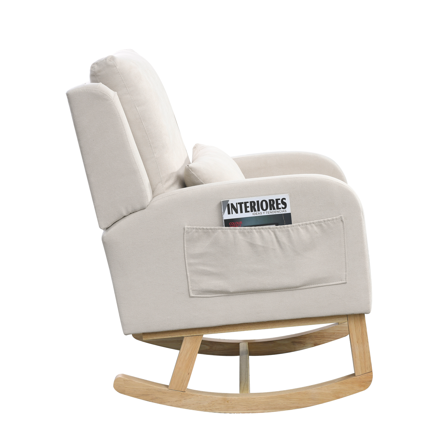 27.5 "W Modern Accent High Back Living Room Casual Armchair Rocker With One Lumbar Pillow, Two Side Pockets