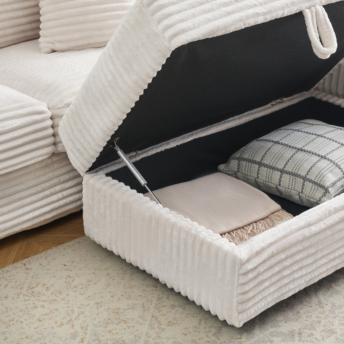 82 Inches White Corduroy Sofa, Storage Feet +4 Throw Pillows, Create a Living Room, Office Fashion New Darling