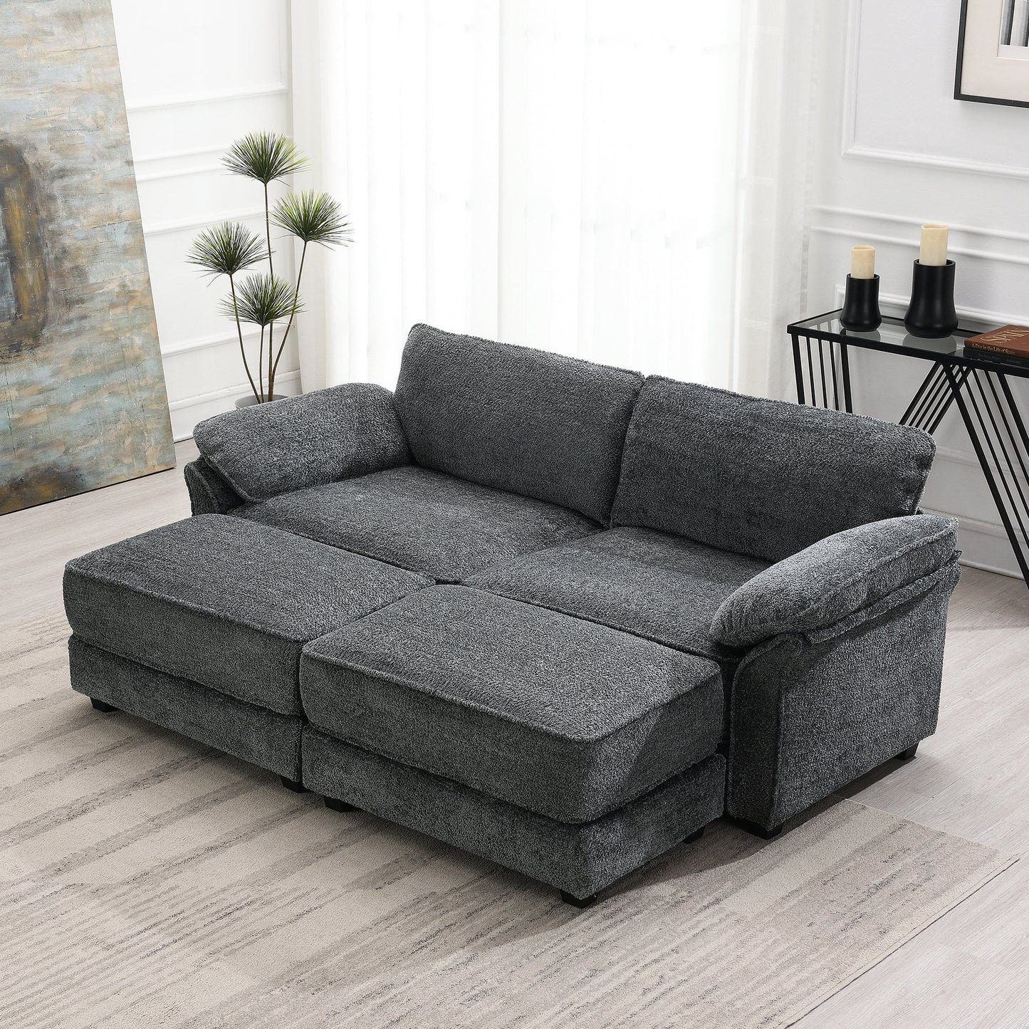 Free Combination Modular Convertible Sectional Sofa Bed Set, 4 Seat Upholstered Sleeper Corner Couch, Deep-Seat Loveseat