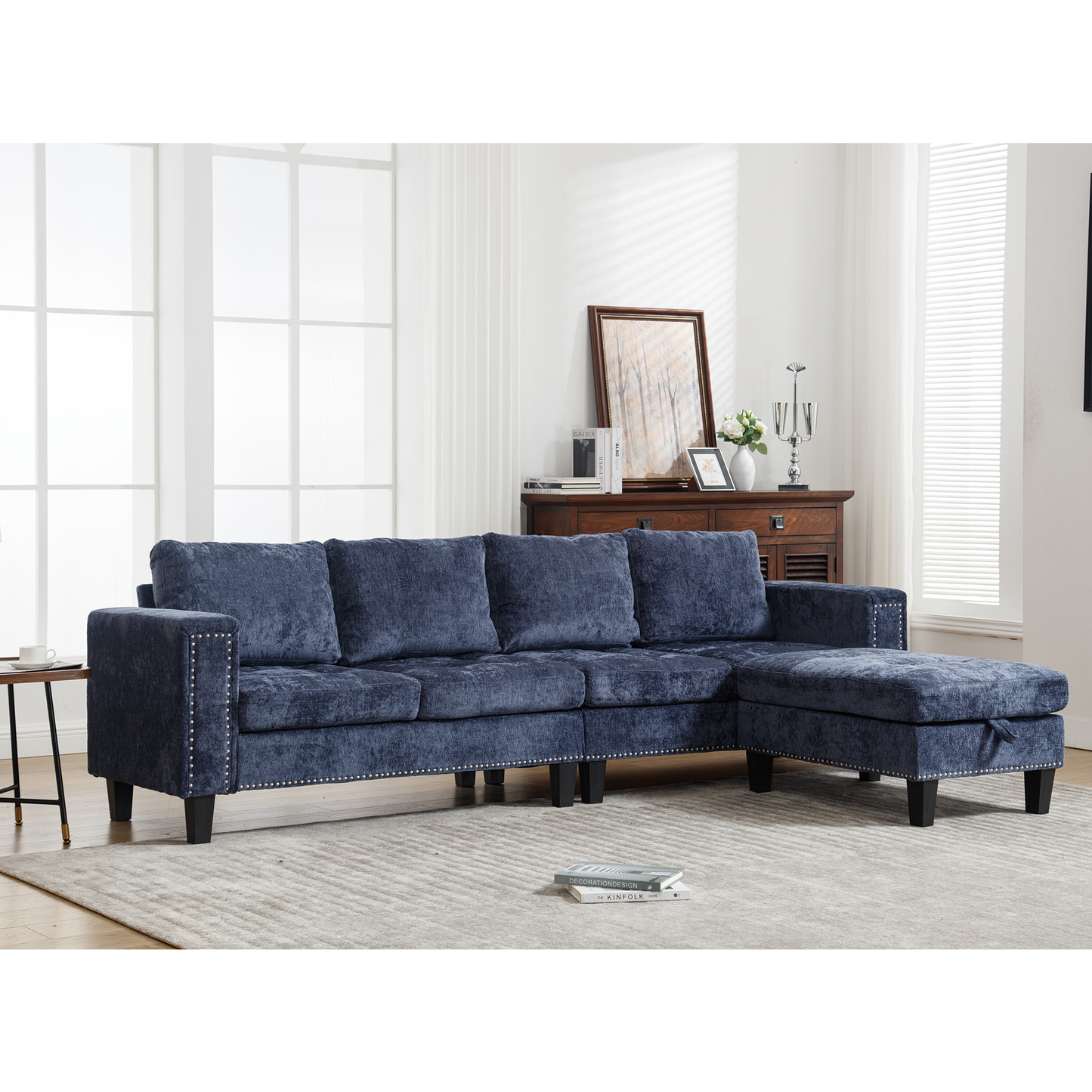 5 Seat Modular Sofa,with Storage Ottoman, Convertible Sectional Sofa, L Shaped Couch , Reversible Chaise ,Riveted Sofa