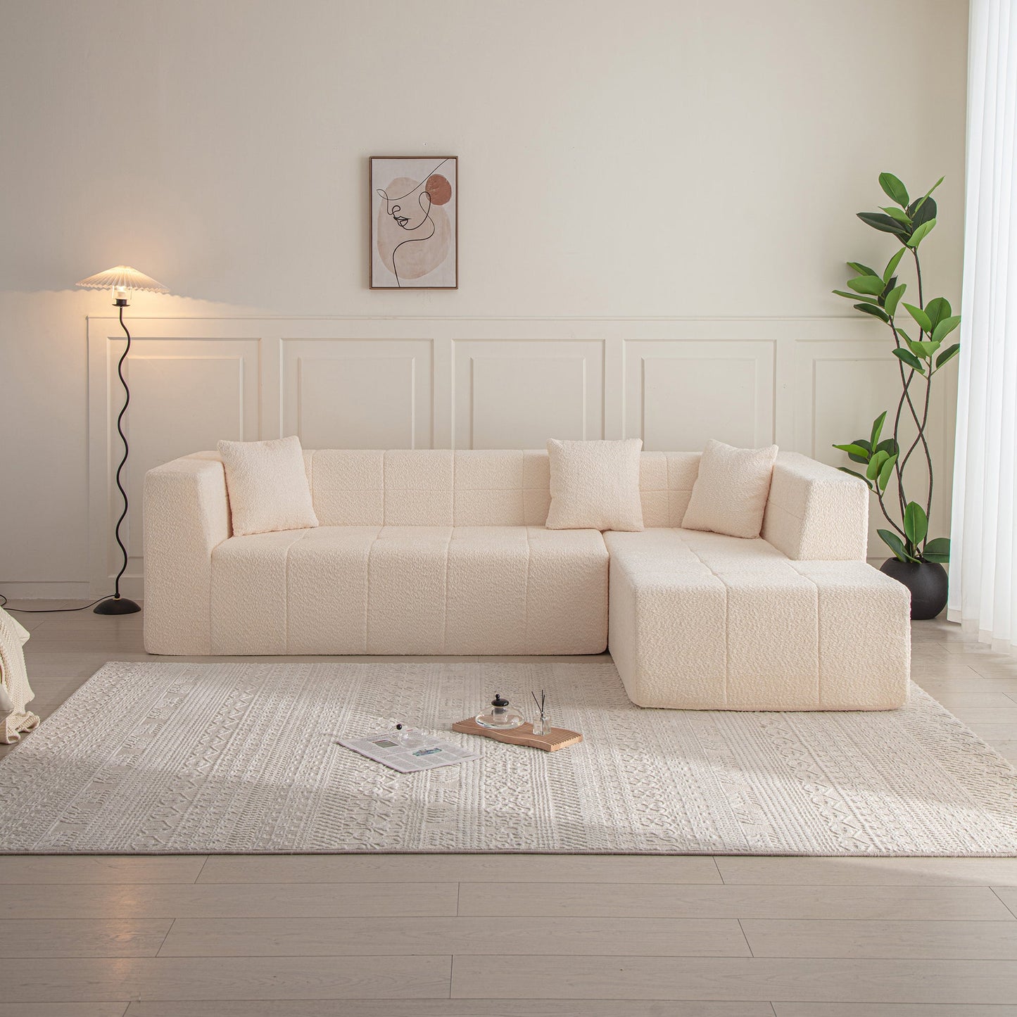 105.5" Modular L-Shaped Sectional Floor Couch, Deep Seat Tufted Comfy Sofa Set With Chaise for Living Room
