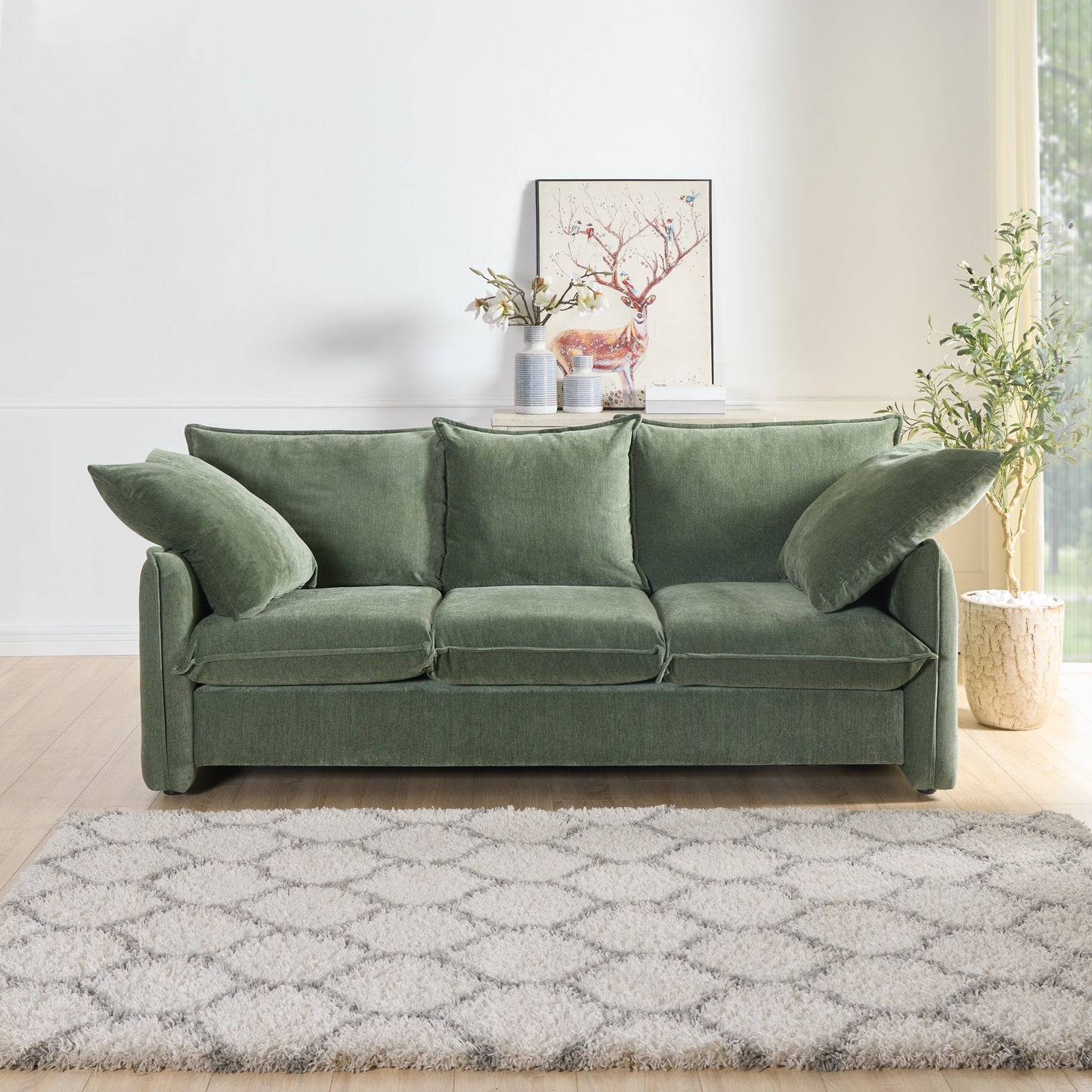 Mid-Century Sofa 3 Seater Cozy Couch for Living Room Apartment Lounge Bedroom, Green