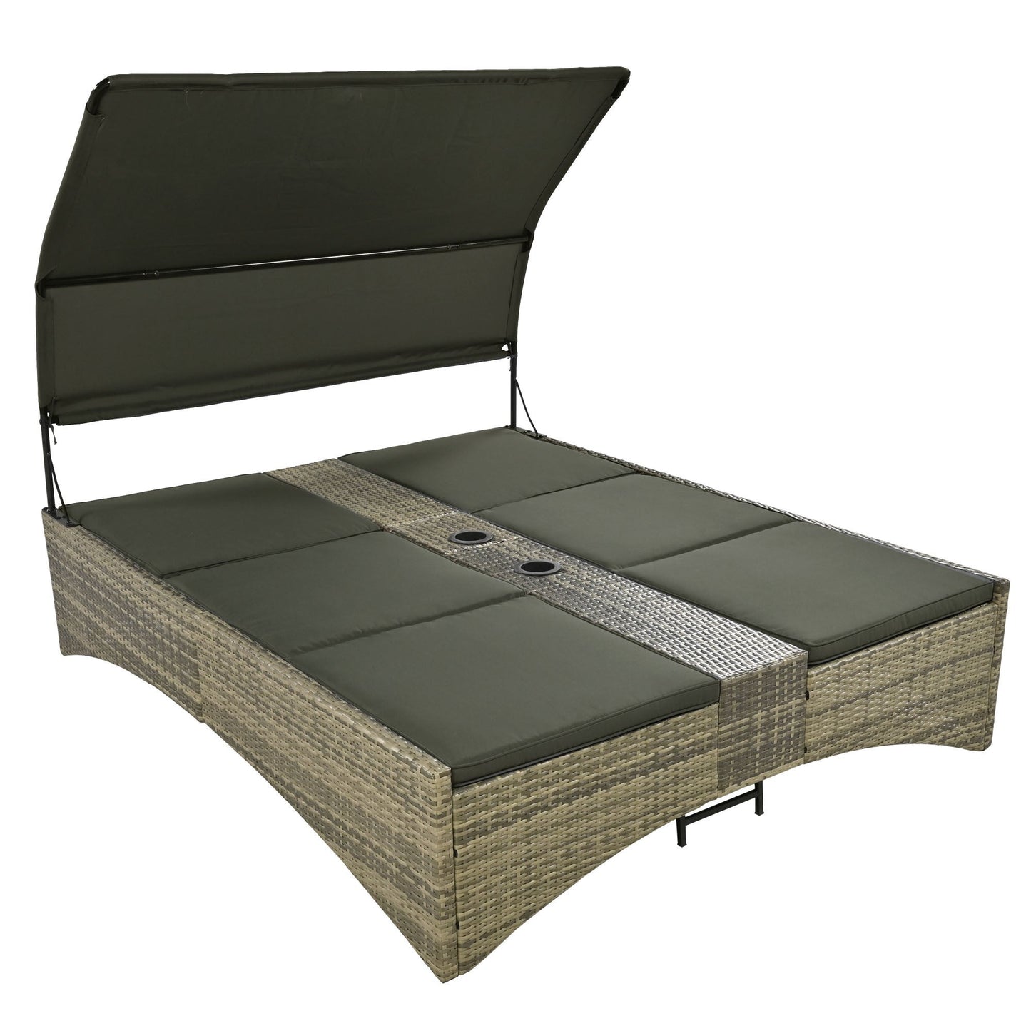 Patio Daybed Outdoor Daybed Outdoor Rattan Sun Lounger With Shelter Roof With Adjustable Backrest, Storage Box