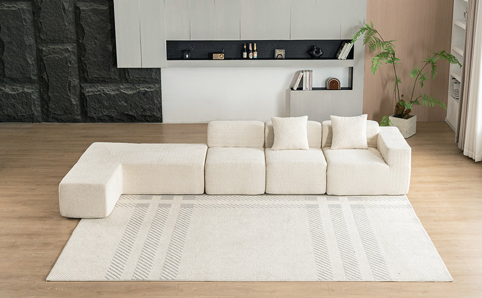 116.5" Sectional Sofa Full-Compressed Sofa Couch Free-Combined Sofa for Living Room, Beige