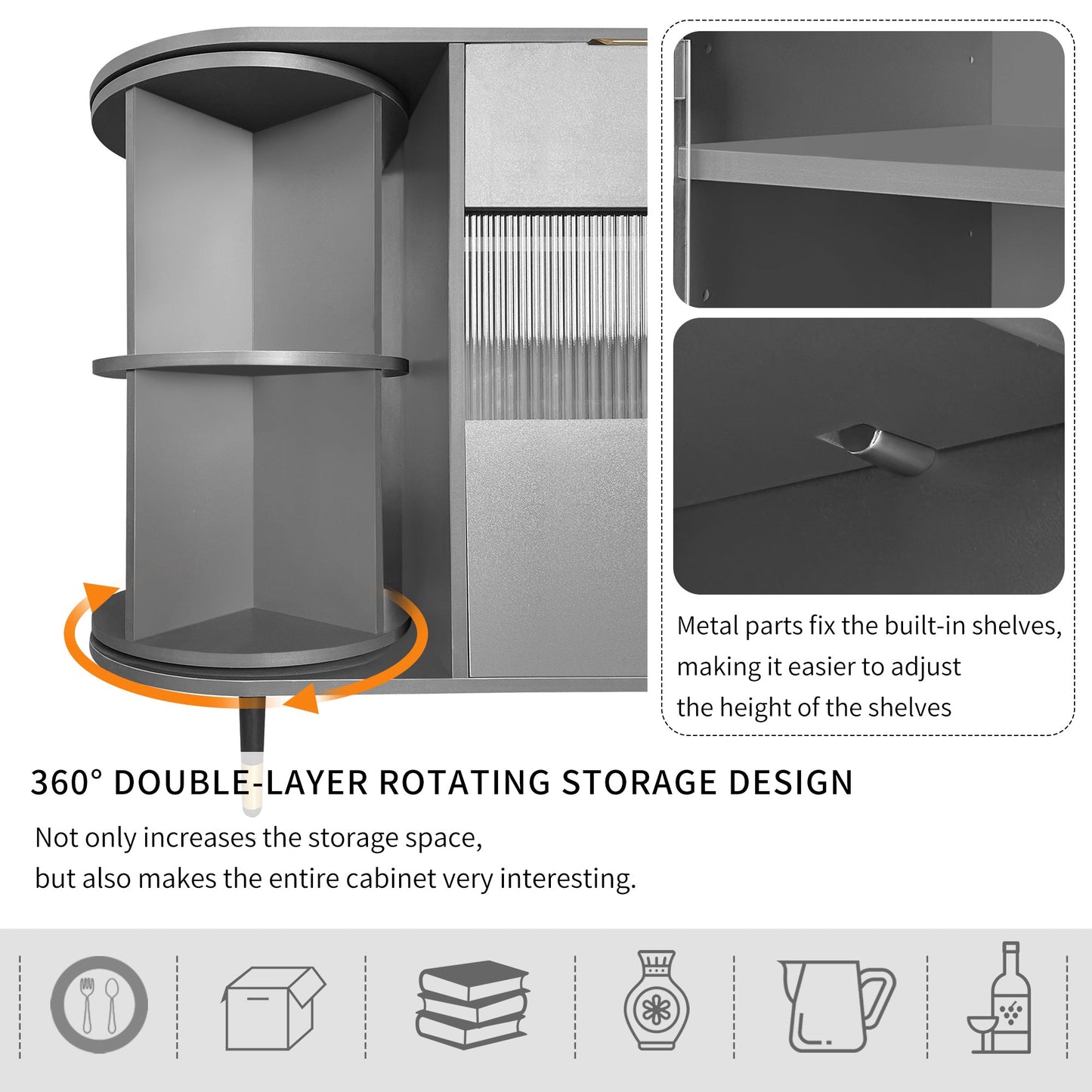 Rotating Storage Cabinet With 2 Doors and 2 Drawers, Suitable for Living Room, Study, and Balcony