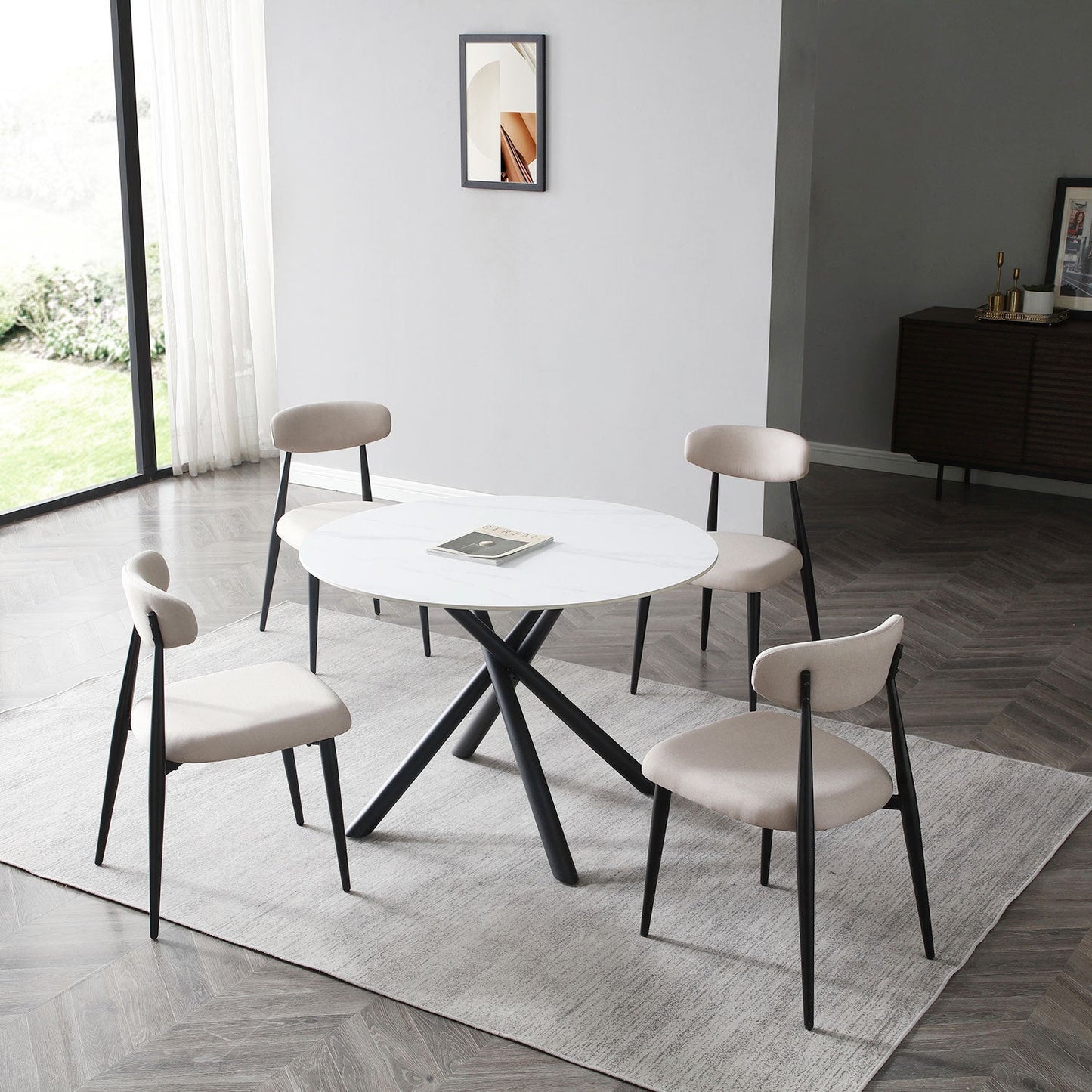 Dining Chairs Set of 4, Upholstered Chairs With Metal Legs for Kitchen Dining Room Light Grey