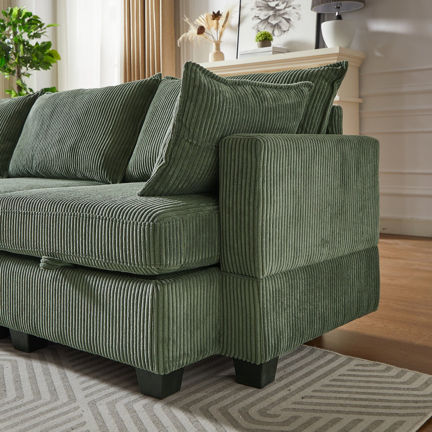 113.5'' Modular Sectiona Corduroy Sofa, Sectional Couches for Living Room U Shaped Sectional Couch With Storage Ottoman