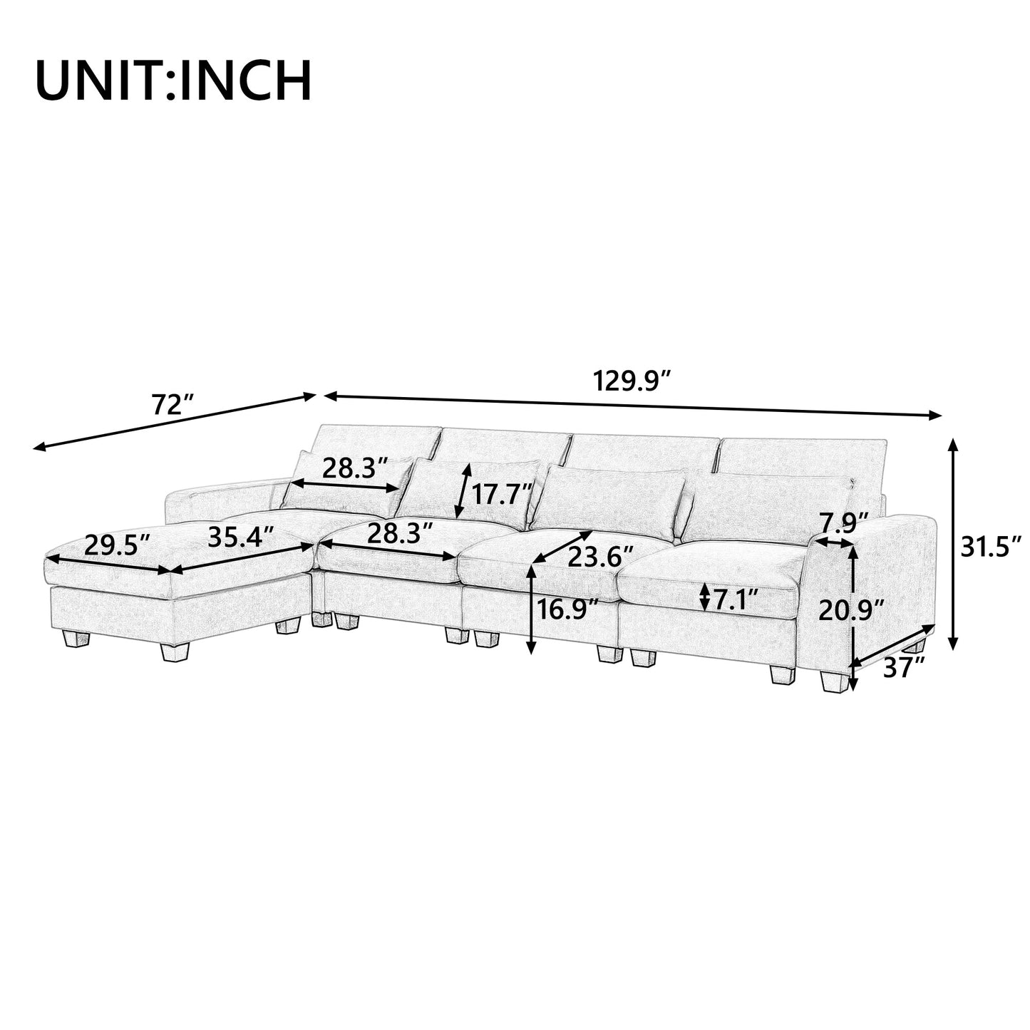 Modern Large L-Shape Feather Filled Sectional Sofa, Convertible Sofa Couch