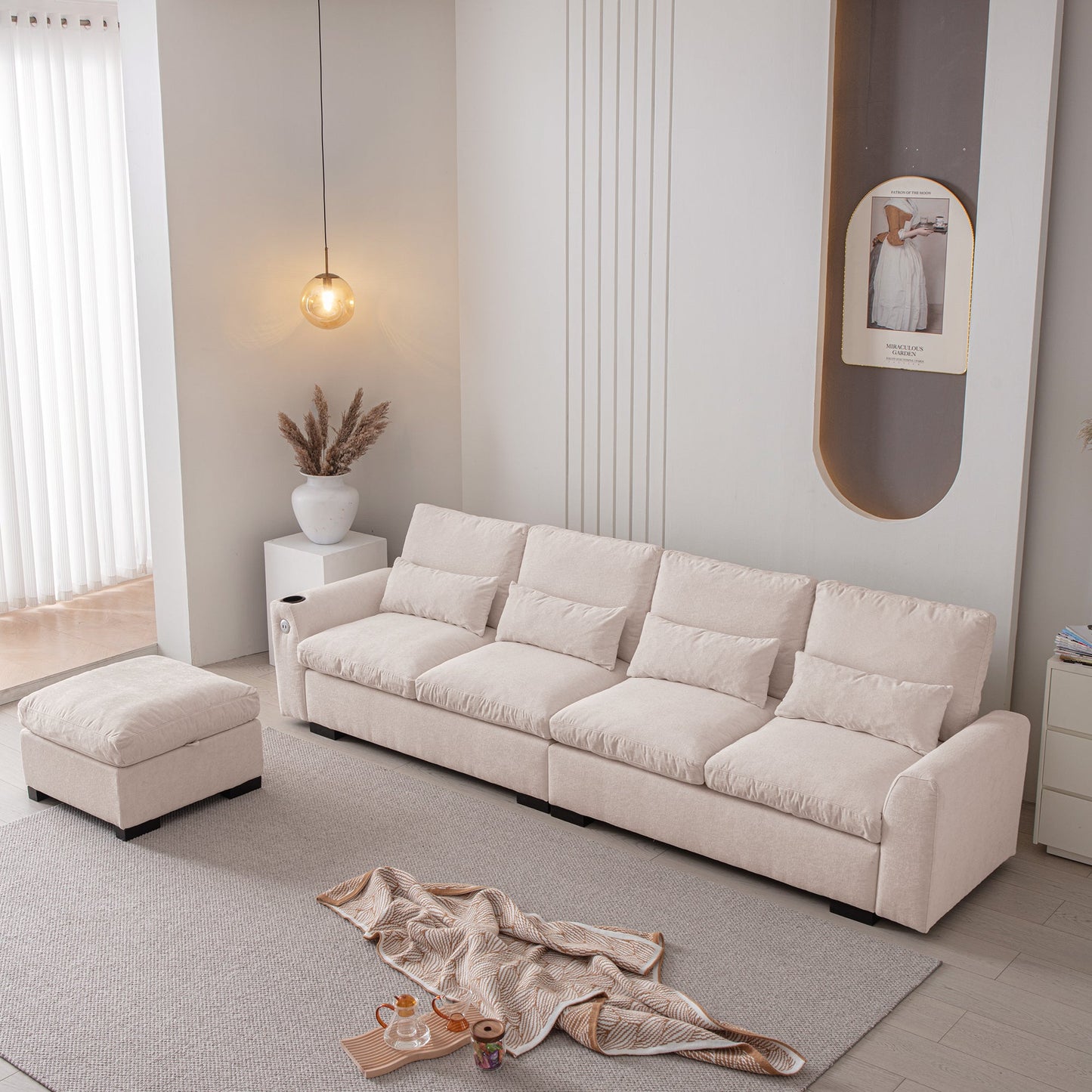114.5"Modern Modular L Shaped Chenille Sofa Couch Reversible Ottoman With Storage Removable and Washable Cushions Sofa