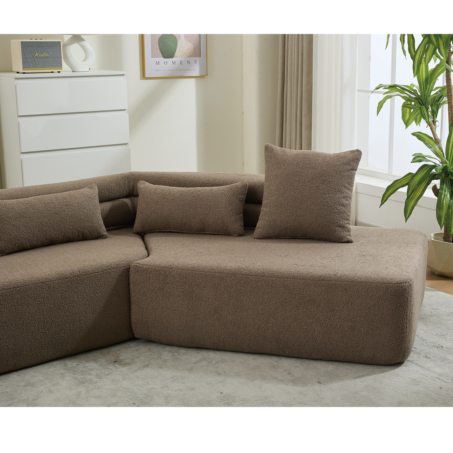 128"Minimalist Cloud Sectional Couch ,Modern Couches ,4-Seater ,No Assembly,Two Modular Sofa,Boucle Teddy Fabric, Upholstered