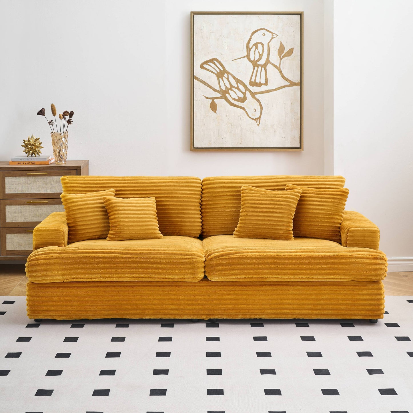 79.3 "Long, Corduroy Sofa With 4 Matching Pillows, Stylish Design Spacious and Comfortable 3-Seater Sofa Suitable