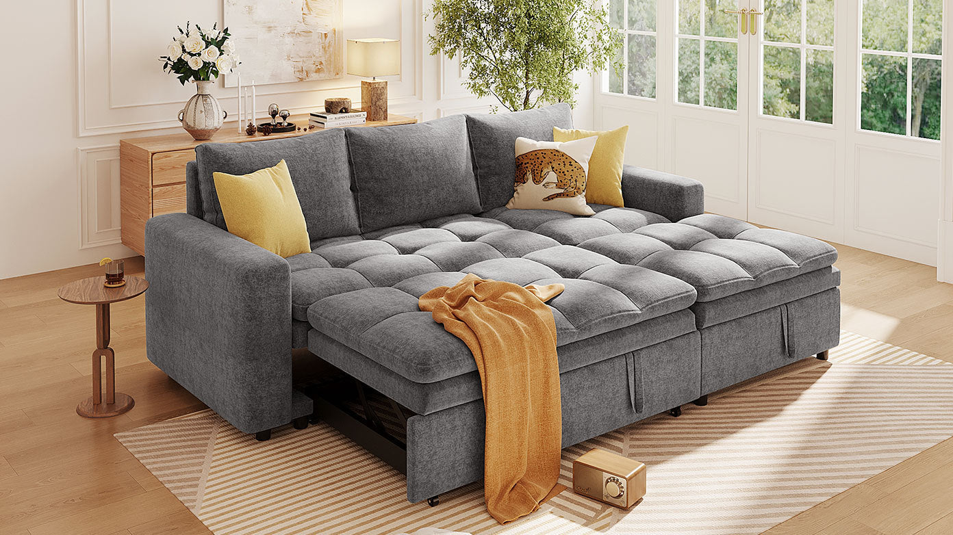 Soft Upholstered Sectional Sofa Bed With Storage Space, Suitable for Living Rooms and Apartments