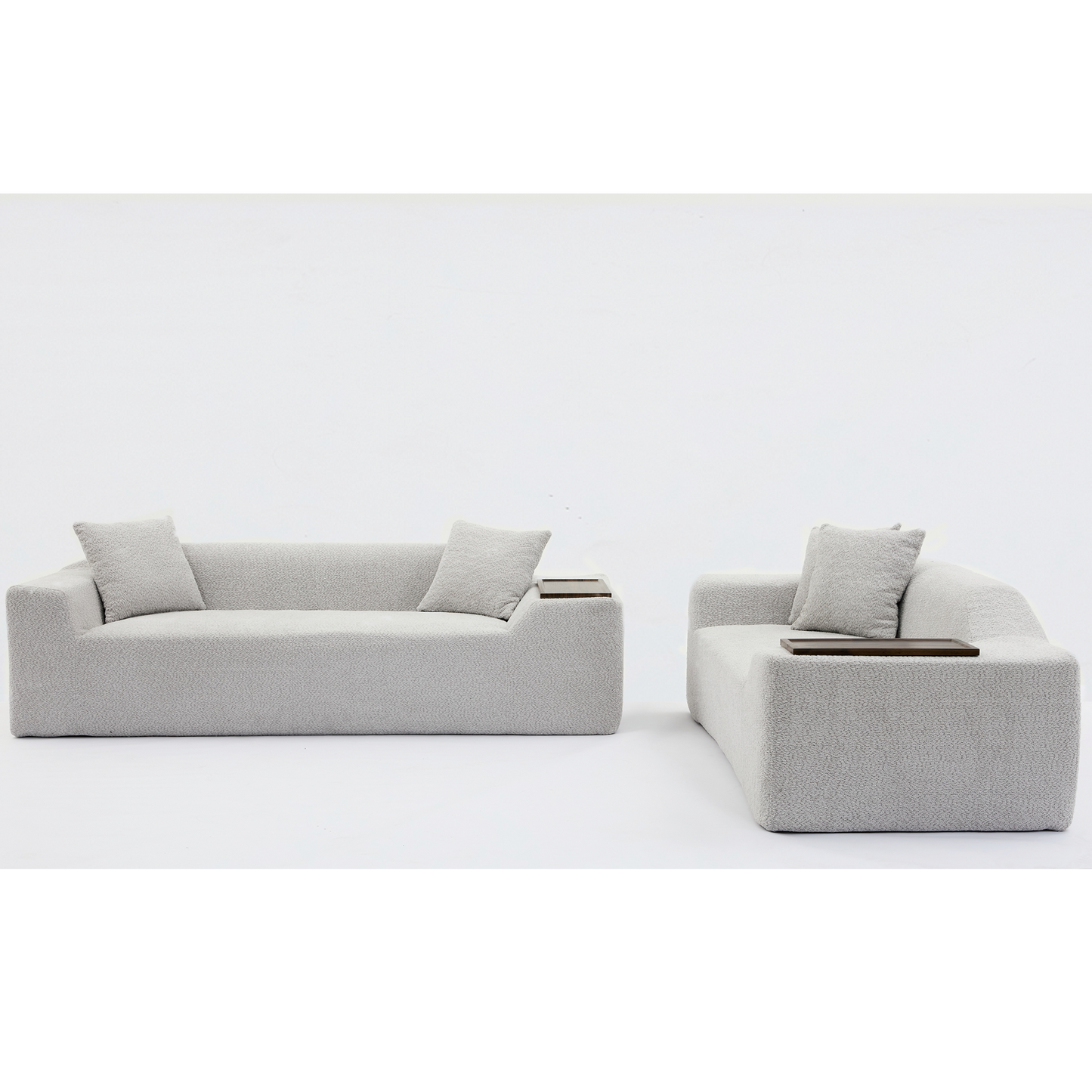 2 Piece Boucle Cloud Sofa Set, Upholstered Sofa Set, Modern 3 Seater and 2 Seater Sofa With MDF End Table for Living Room