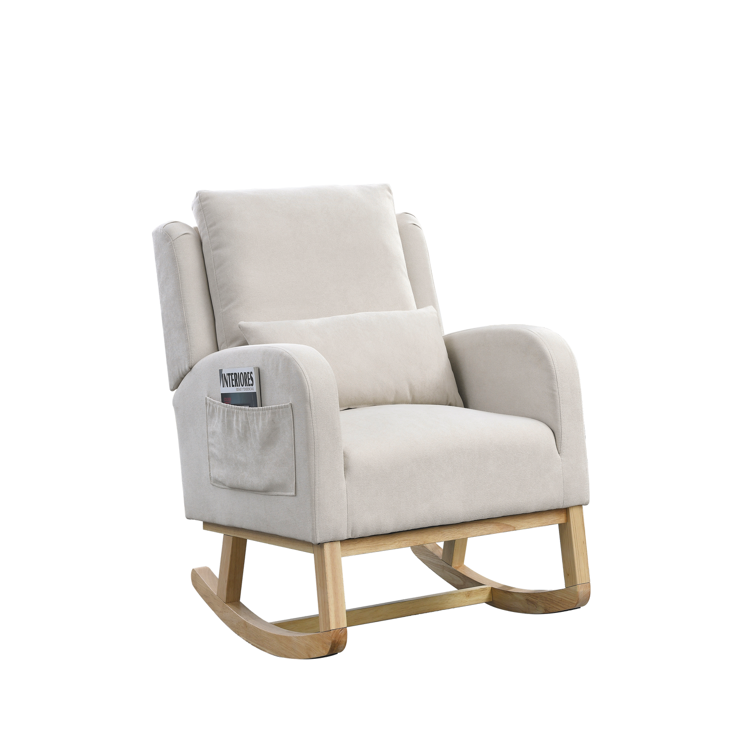27.5 "W Modern Accent High Back Living Room Casual Armchair Rocker With One Lumbar Pillow, Two Side Pockets