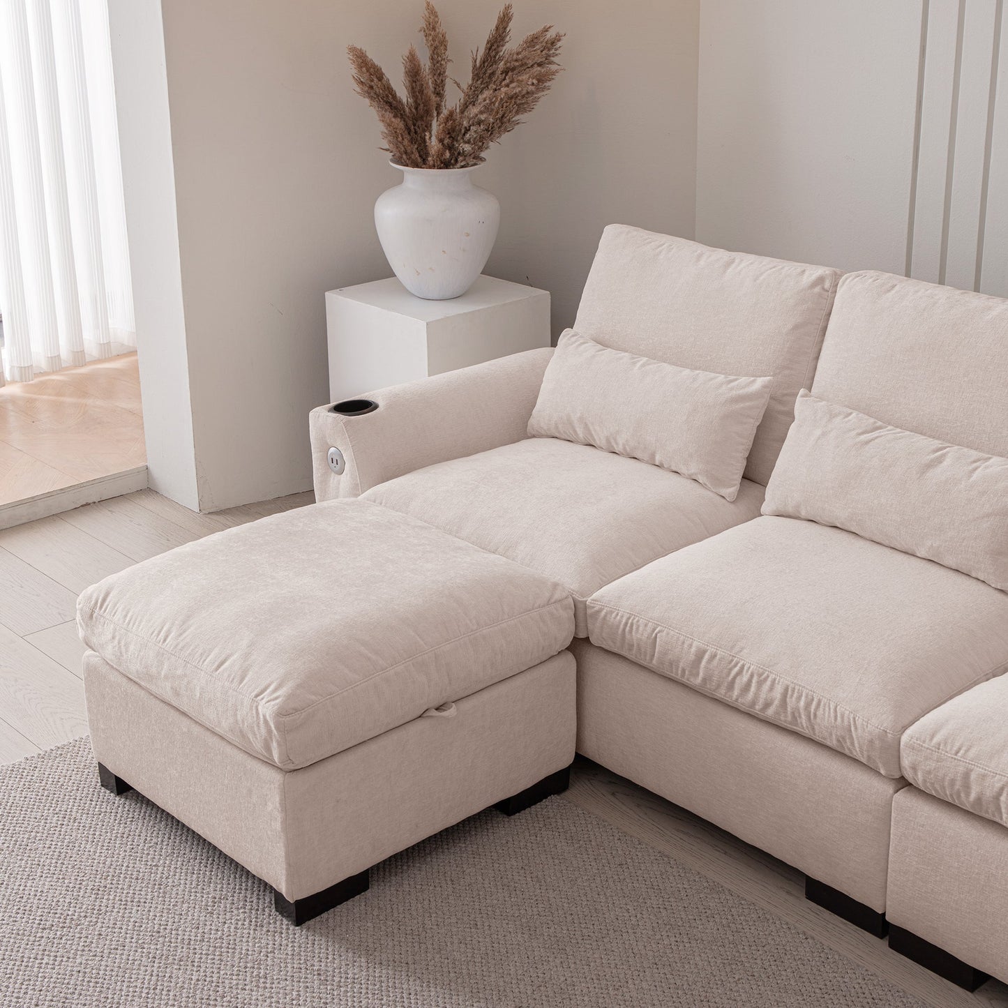 114.5"Modern Modular L Shaped Chenille Sofa Couch Reversible Ottoman With Storage Removable and Washable Cushions Sofa