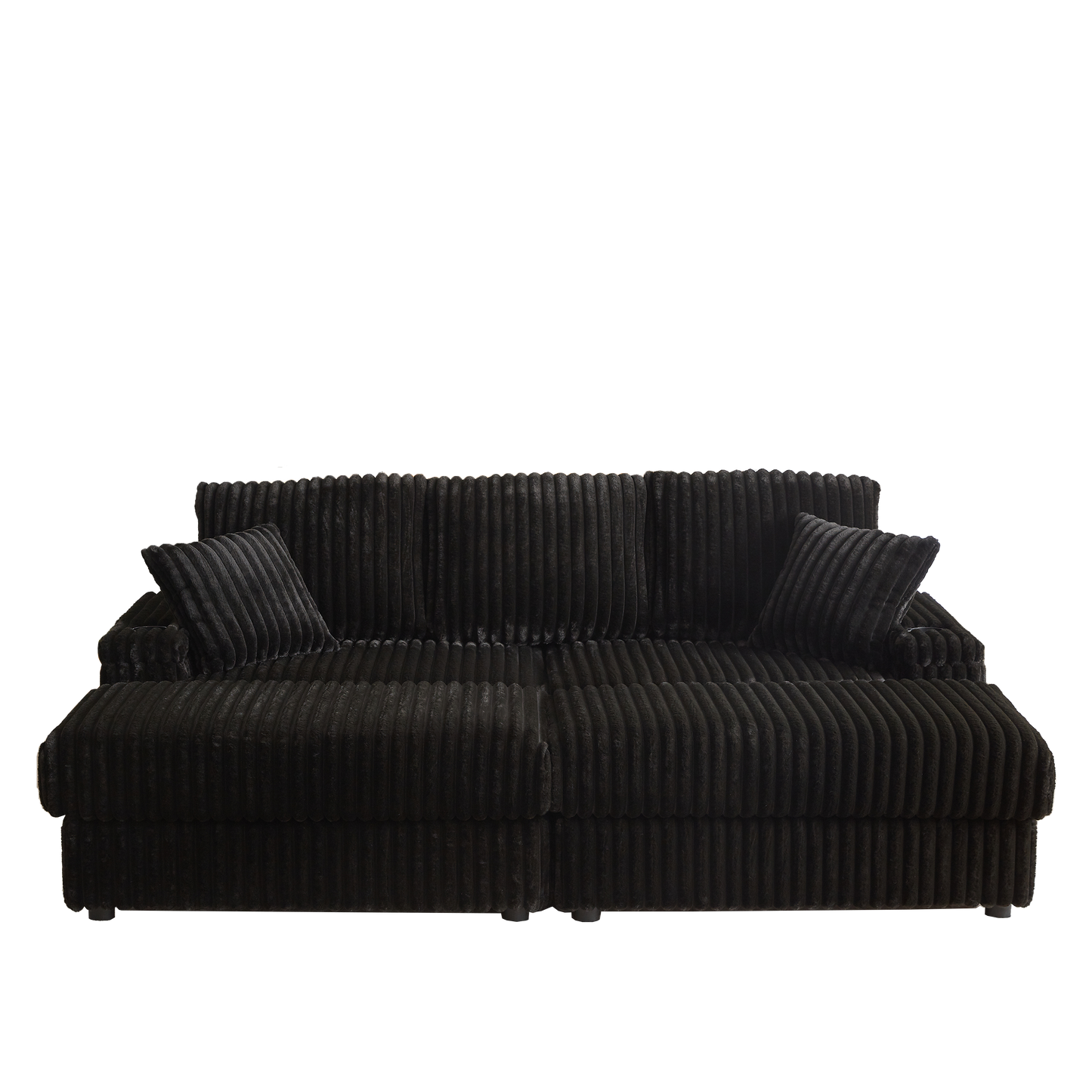 84Inch Corduroy 3-Seater Sofa With 3 Back Pillows ,2 Toss Pillows , a Ottoman ,2storage Spaces and Cup-Holding Grooves