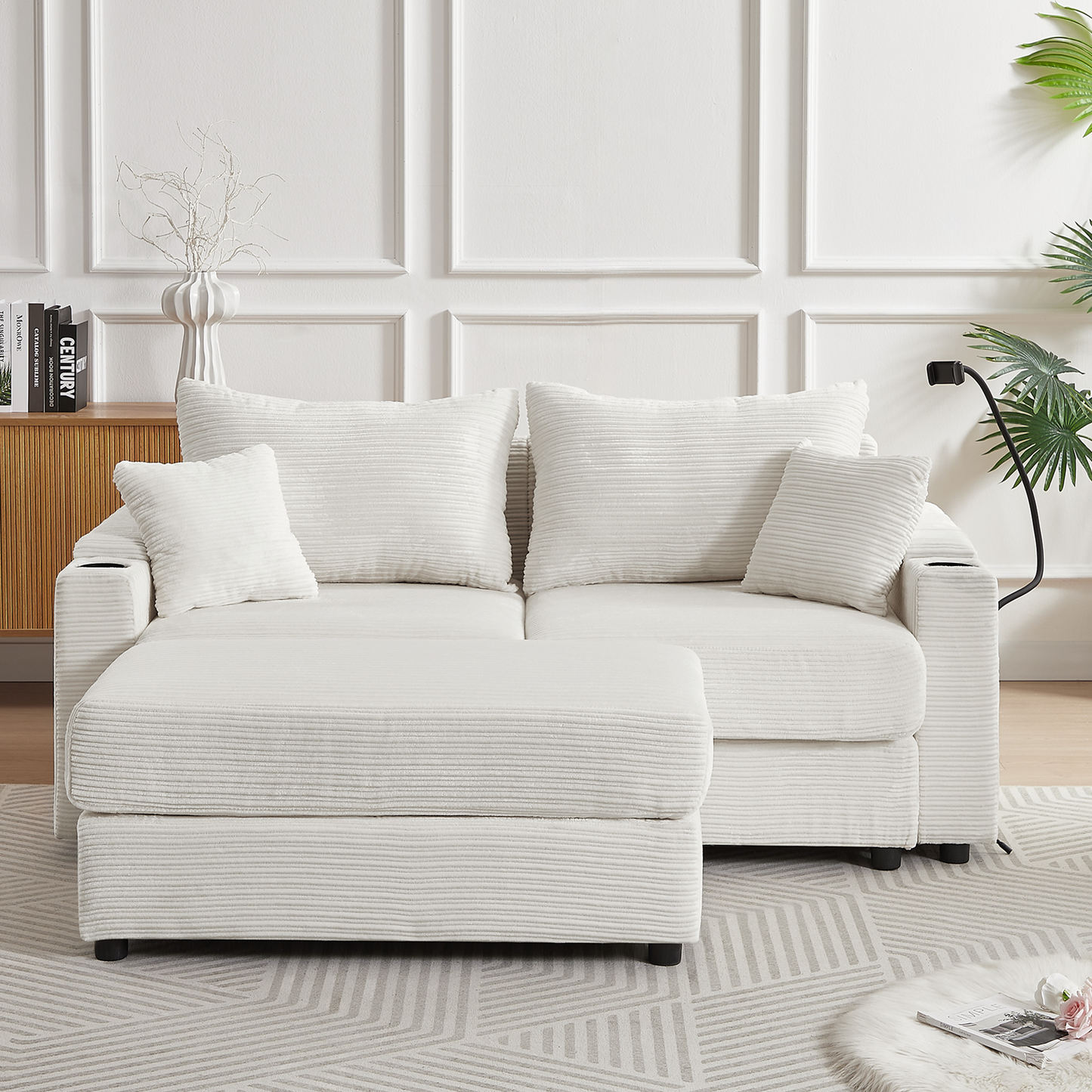 72.8" Modern Style Loveseat Sofa Sectional Sofa Couch With Storage Space, a Movable Ottoman, Two USB Ports, Two Cup Hold