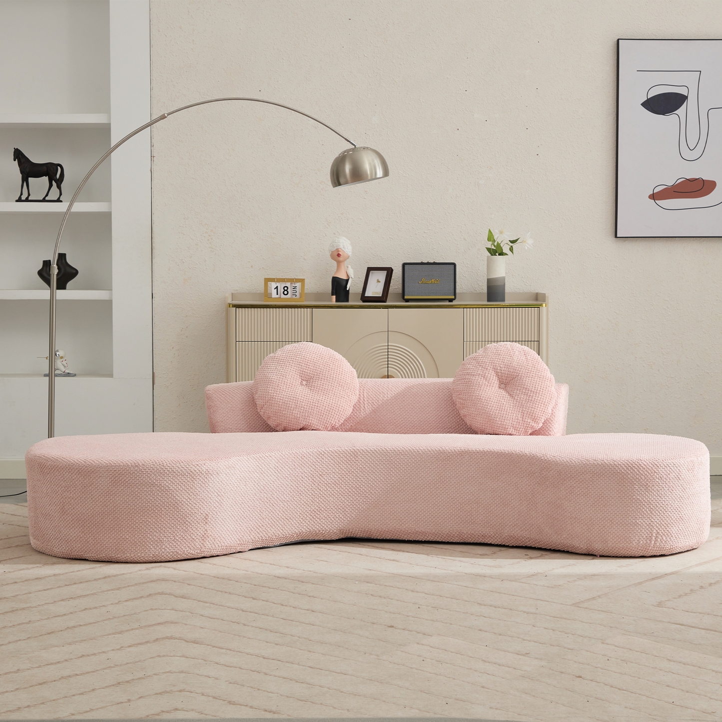 105.5''Curved Sofa, Modern Minimalist Sofa, Cloud Couch Sofa 3-4 Seater Couch With 2 Pillows,Bedroom, No Assembly Require