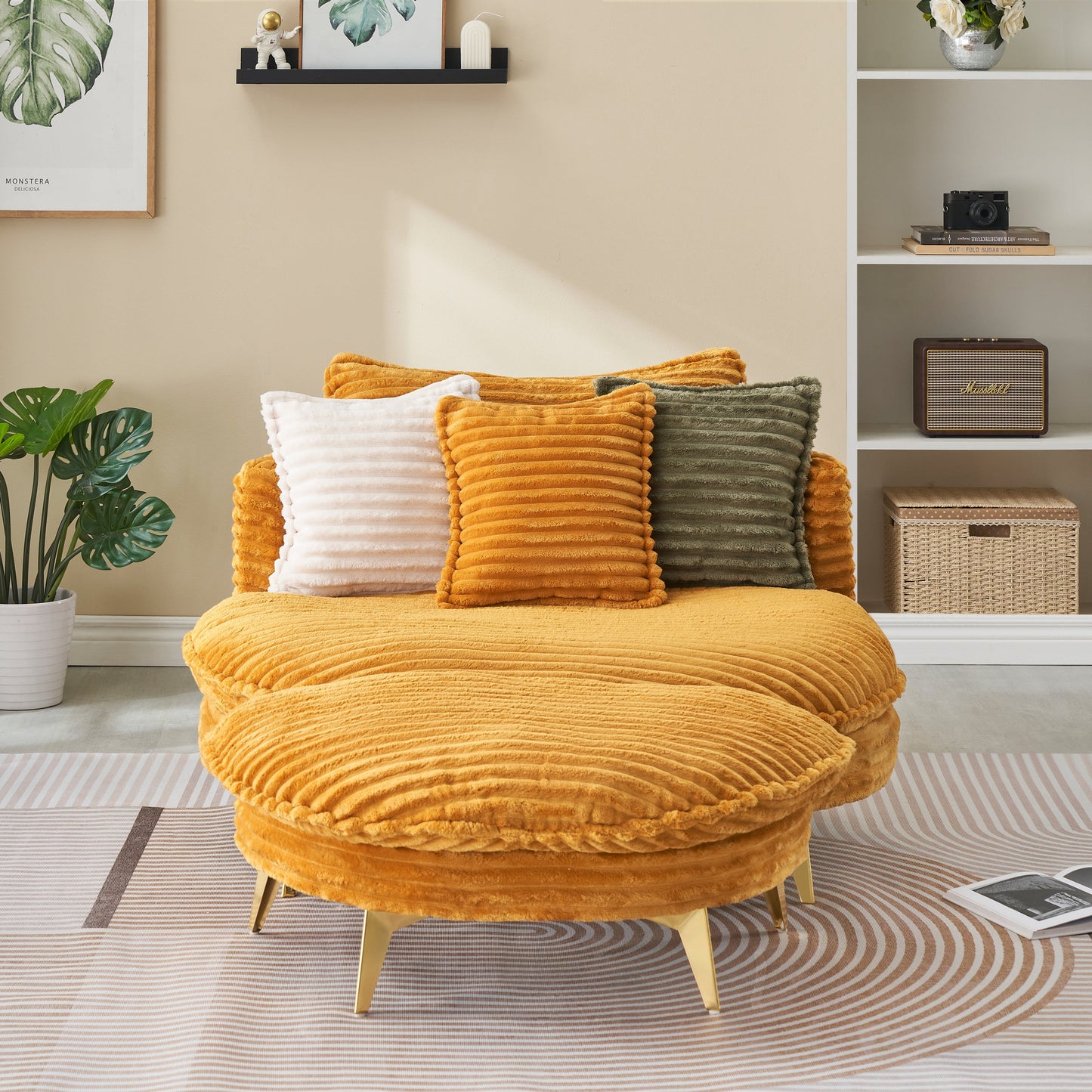 65.00 Inches Long, Corduroy Sofa Fabric, With Three Matching Pillows and Two Spacious and Comfortable Seats