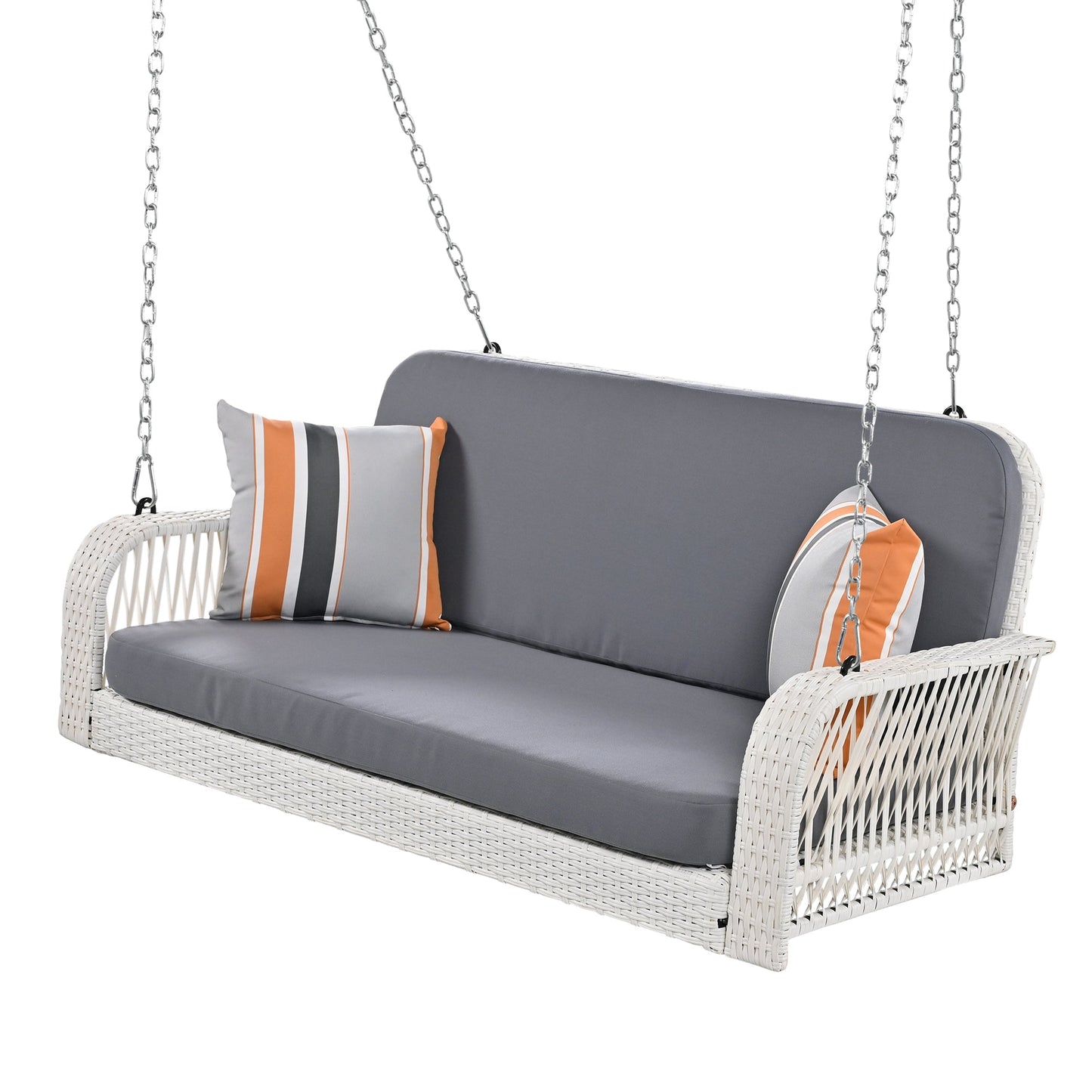 PE Wicker Porch Swing, 2-Seater Hanging Bench With Chains, Patio Furniture Swing for Backyard Garden Poolside