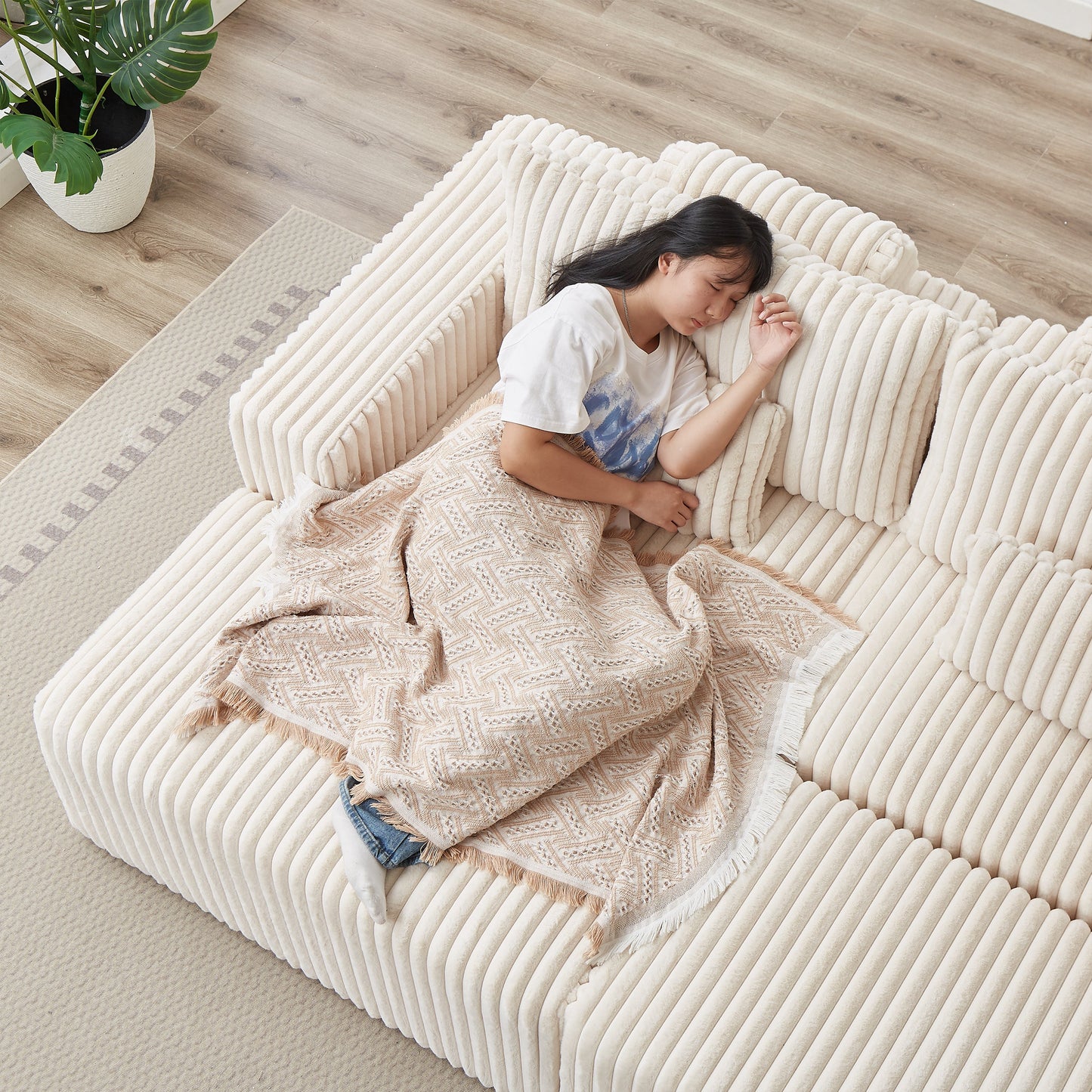 87" Oversized Sectional Lounge Chaise,No Assembly Required,Cloud Plush Loveseat With Two Removable Footstool,Fluffy Model